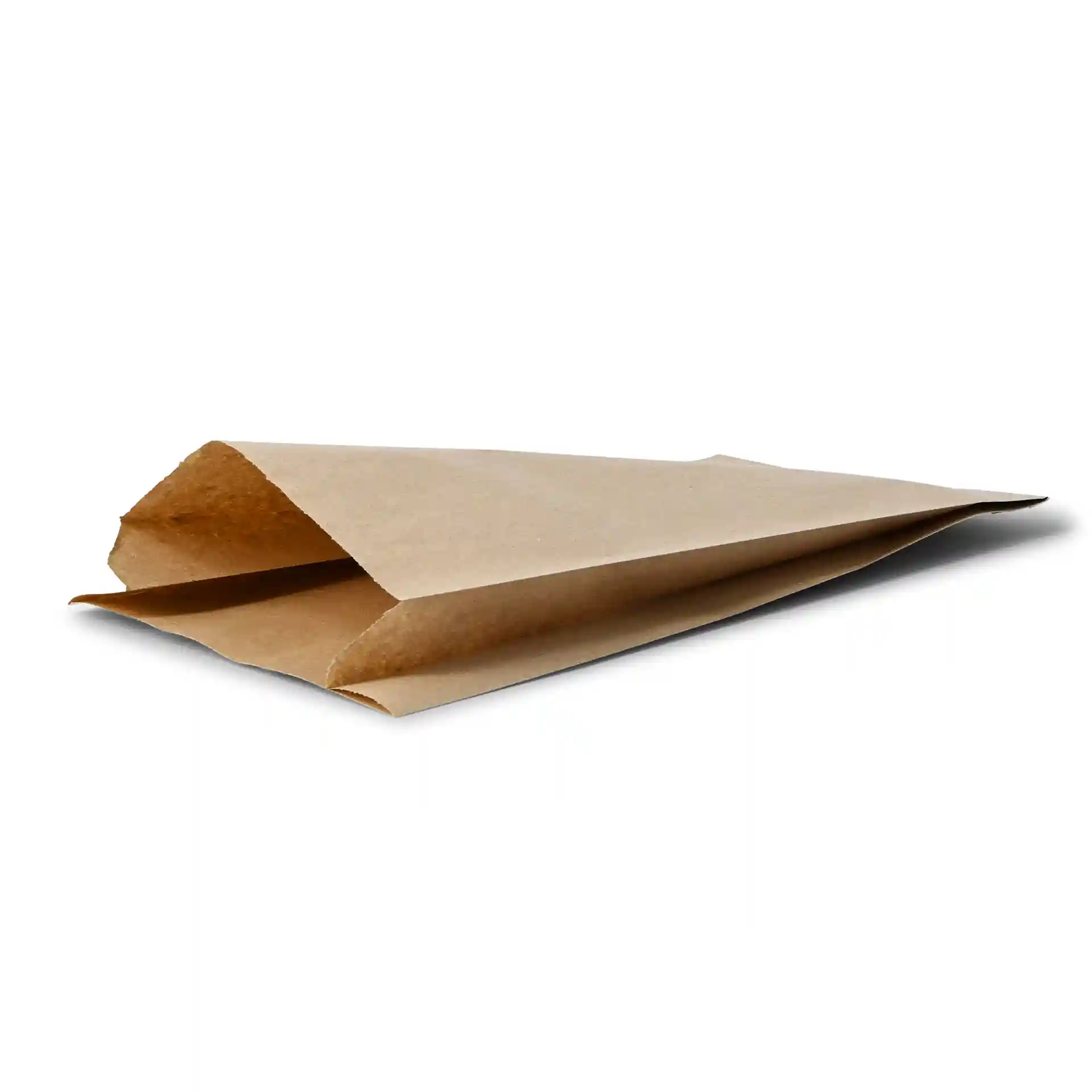 Brown flat paper bag measuring 15 x 6 x 29 cm, with an open top and no coating or viewing window.