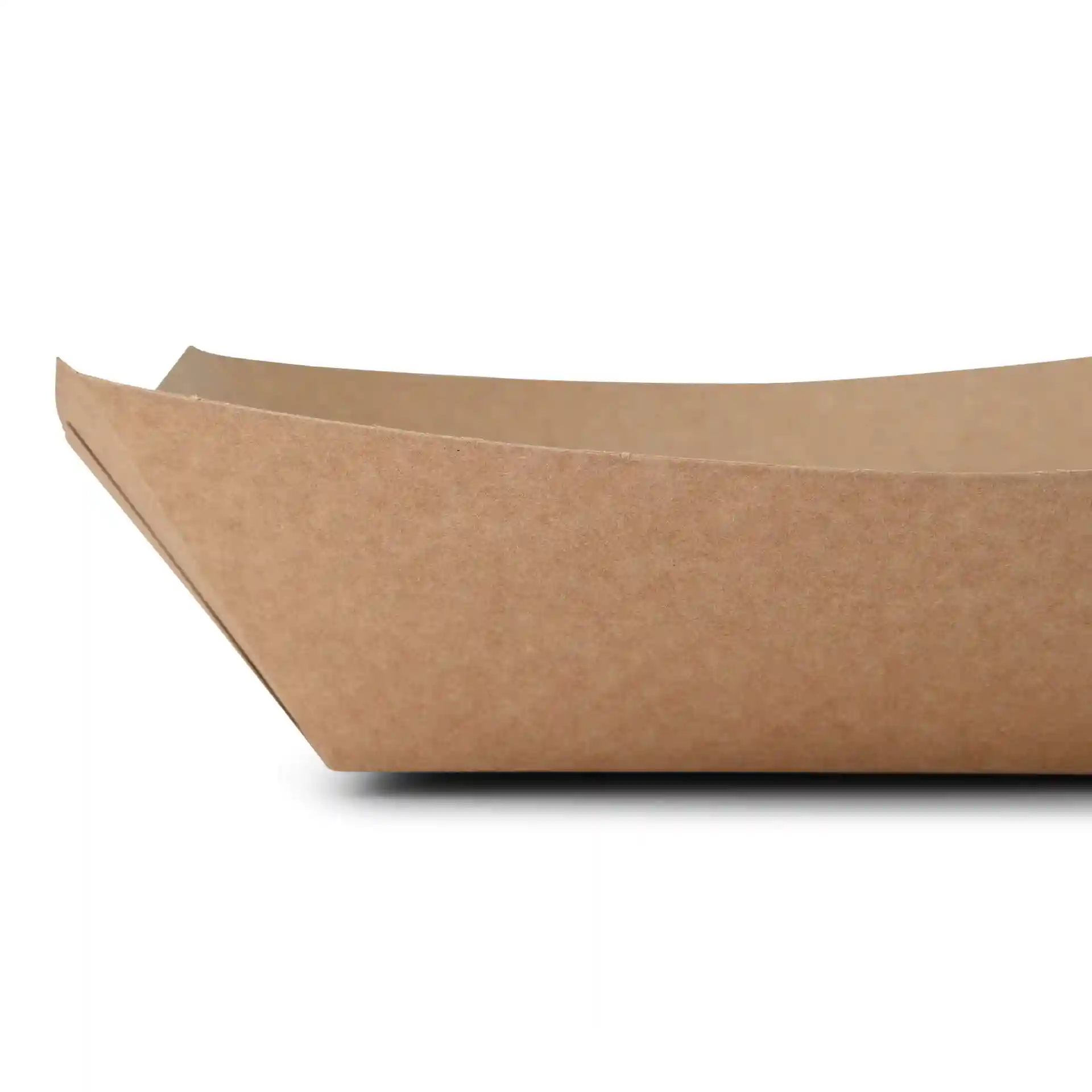 Brown rectangular cardboard food tray with a height of 50 mm and a filling volume of 800 ml.