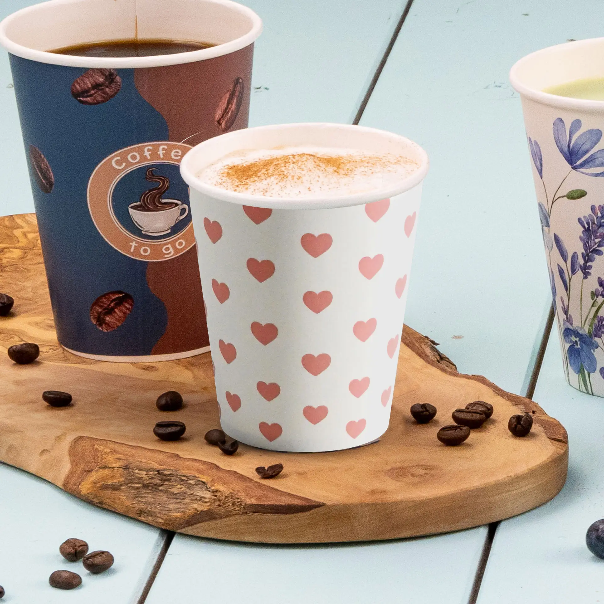 8 oz Paper cup printed with "Hearts", Ø 80 mm, white