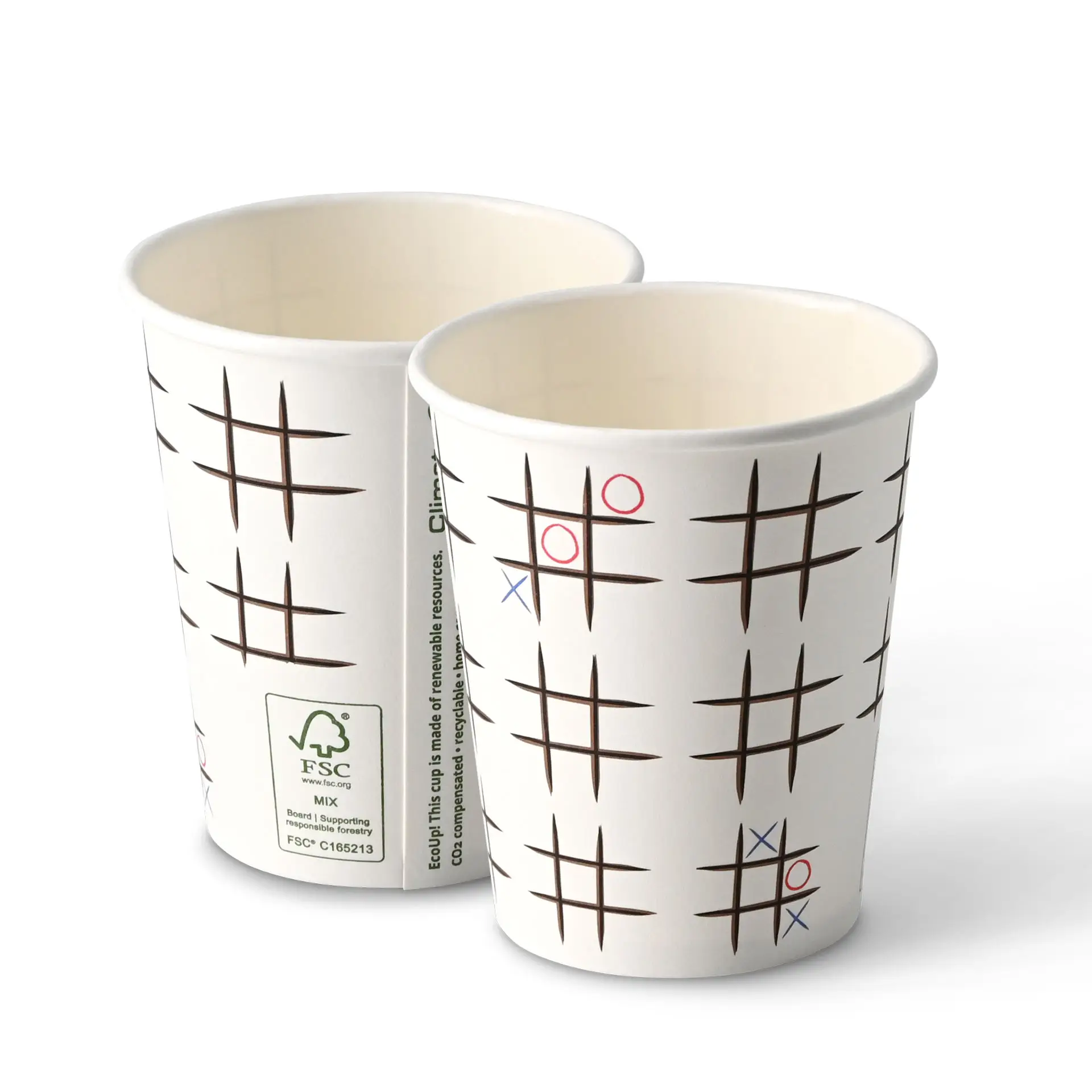 8 oz Paper cup printed with "Tic Tac Toe", Ø 80 mm, white