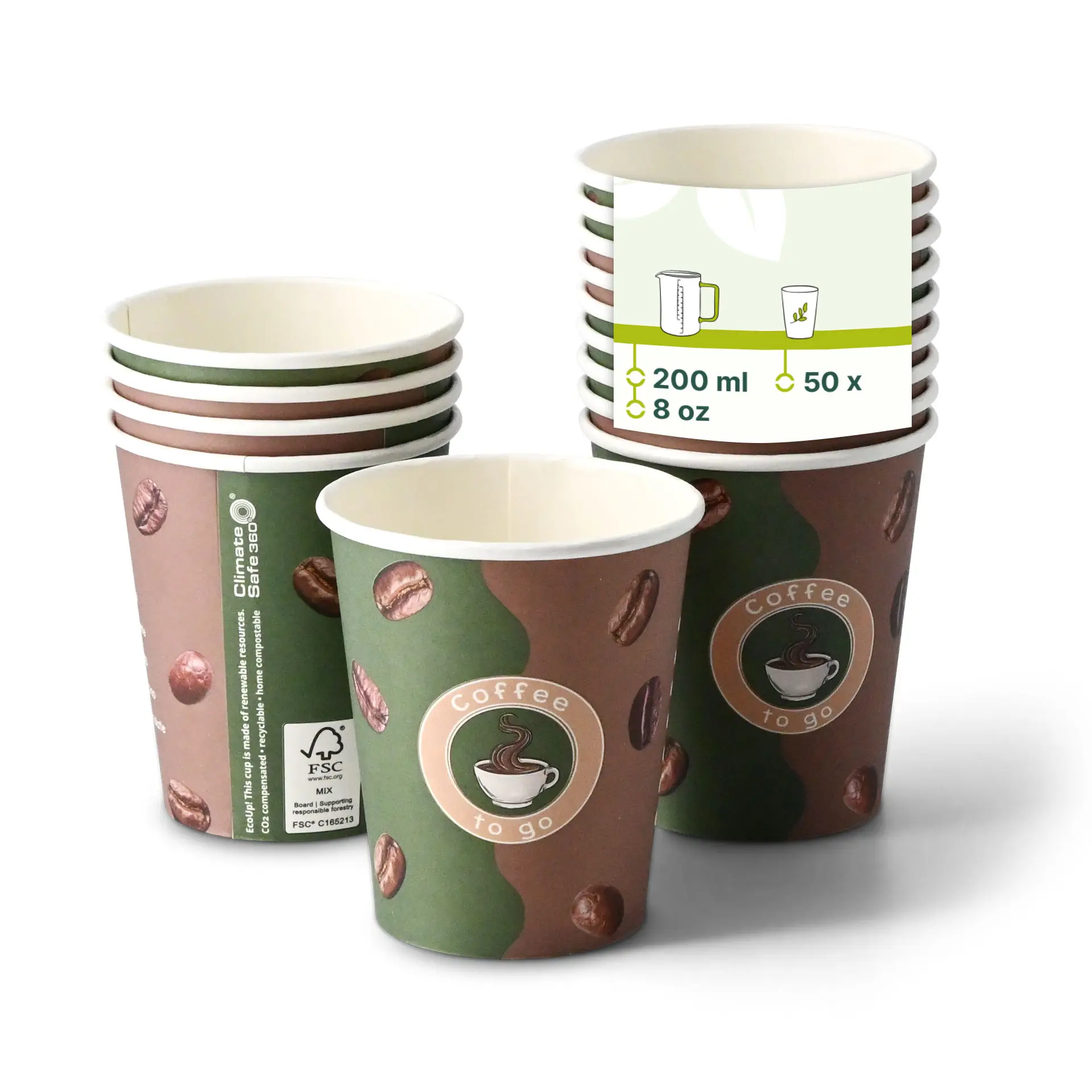 8 oz Paper cup printed with "Coffee", Ø 80 mm dhd045531-pappbecher-bedruckt-kaffee-200-ml-8-oz-80-mm