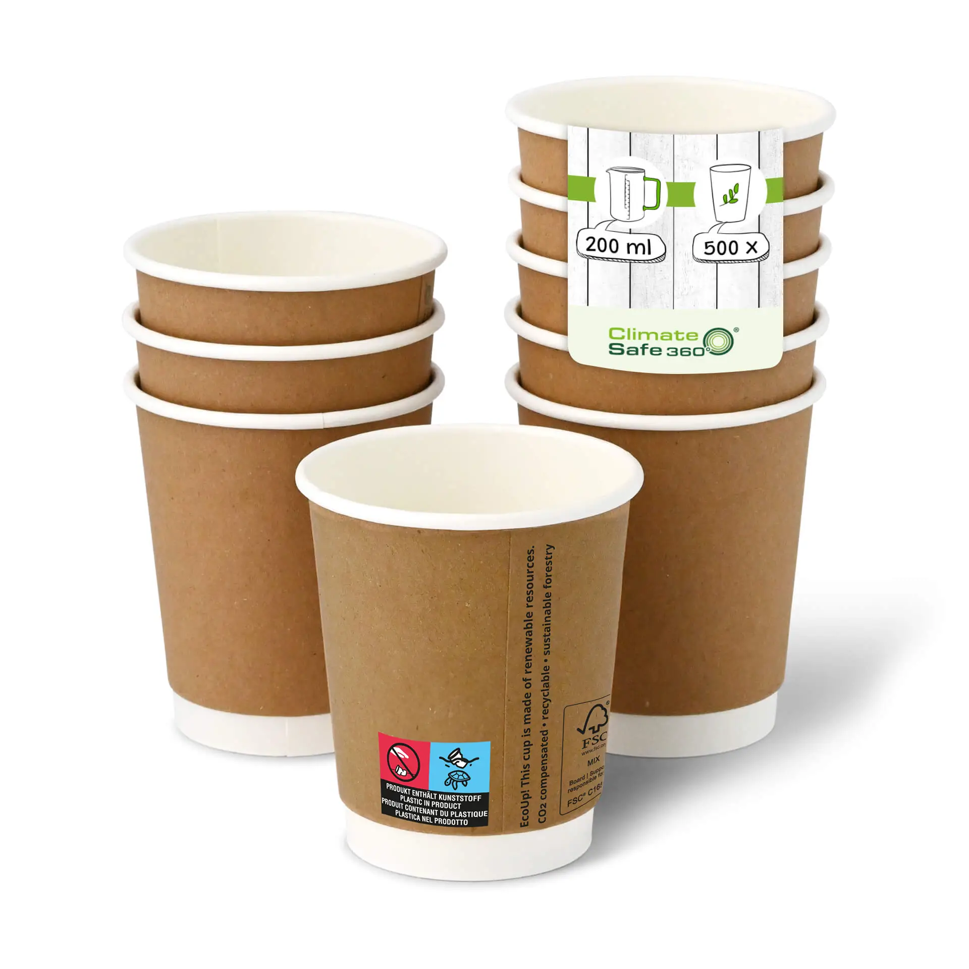 8 oz Take away coffee cups (coated), double-walled, Ø 80 mm, brown, inner white con10001-01-0-coffee-to-go-becher-aus-pappe-beschichtet-doppelwandig-200-ml-8-oz-80-mm-braun-innen-weiss