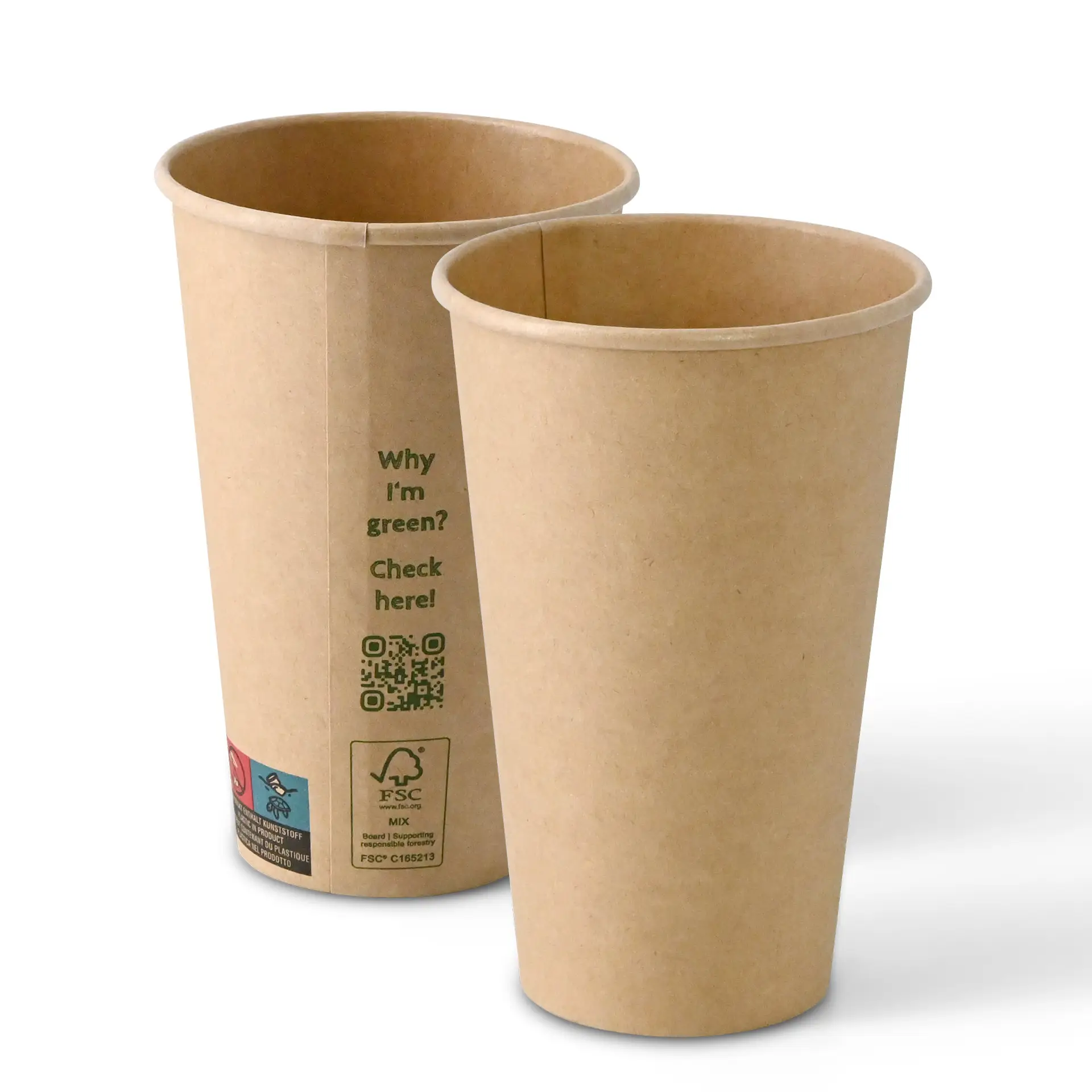 Paper cup 400 ml / 16 oz, Ø 90 mm, single wall, brown, PLA-coated