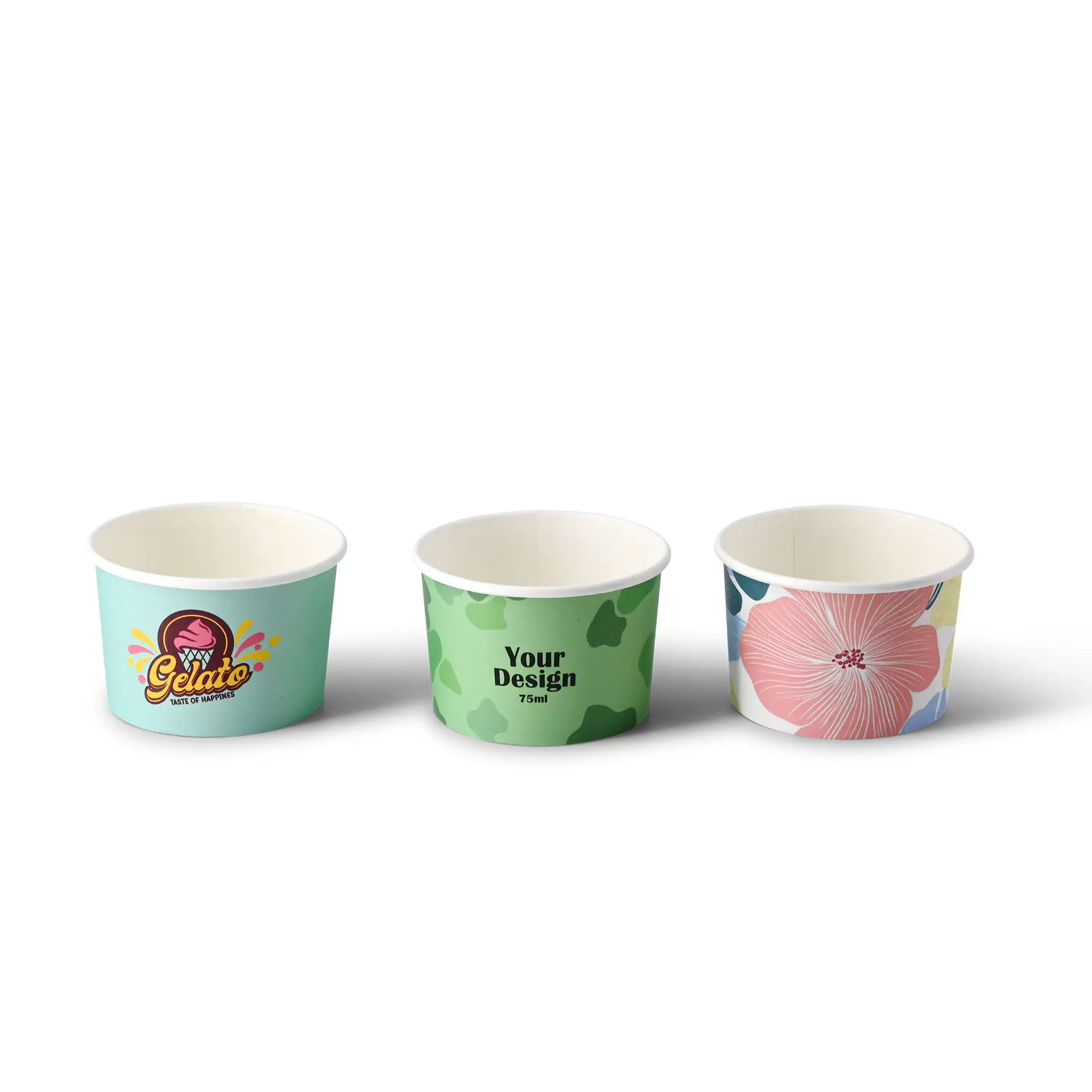 Custom printed ice cream cup, 75 ml / 3 oz, white, PLA-coated