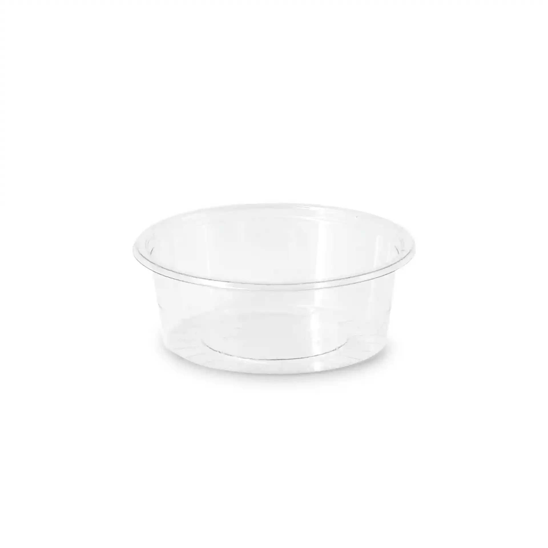 Clear round dip pot with a diameter of 75 mm and a height of 26 mm, made from rPET material.
