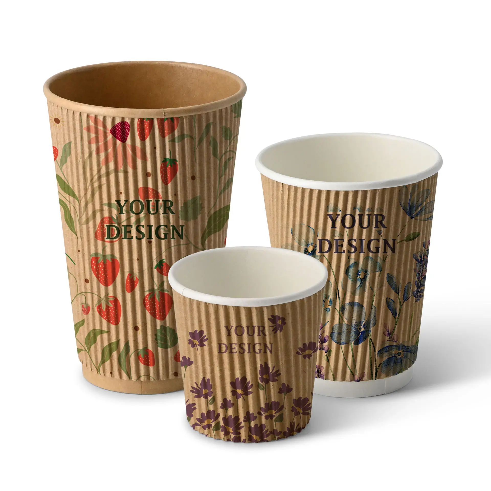 Ribbed cup printed, 400 ml / 16 oz, brown, PLA-coated