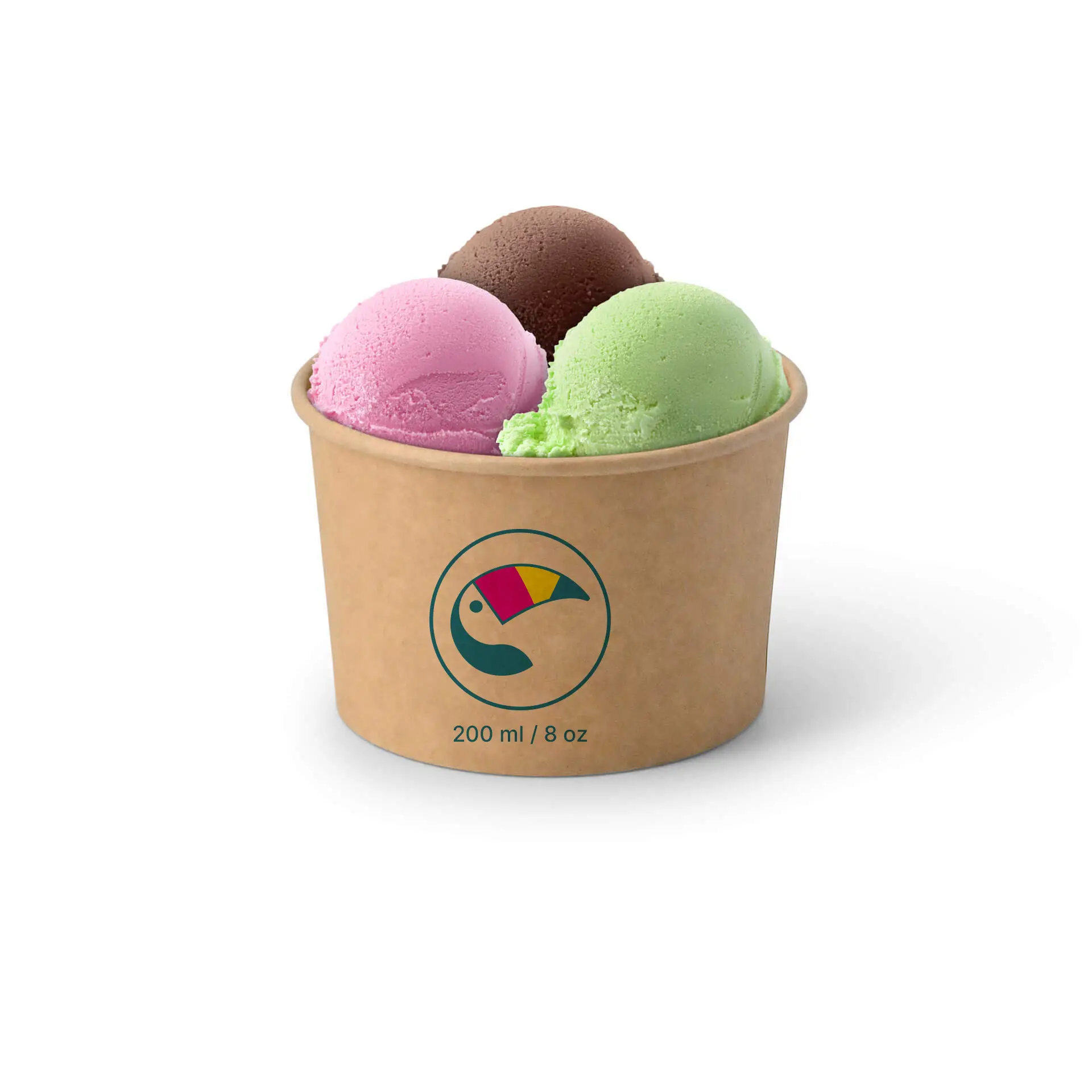 Print ice cream cups (optional with lid), 200 ml / 8 oz, brown, PE-coated