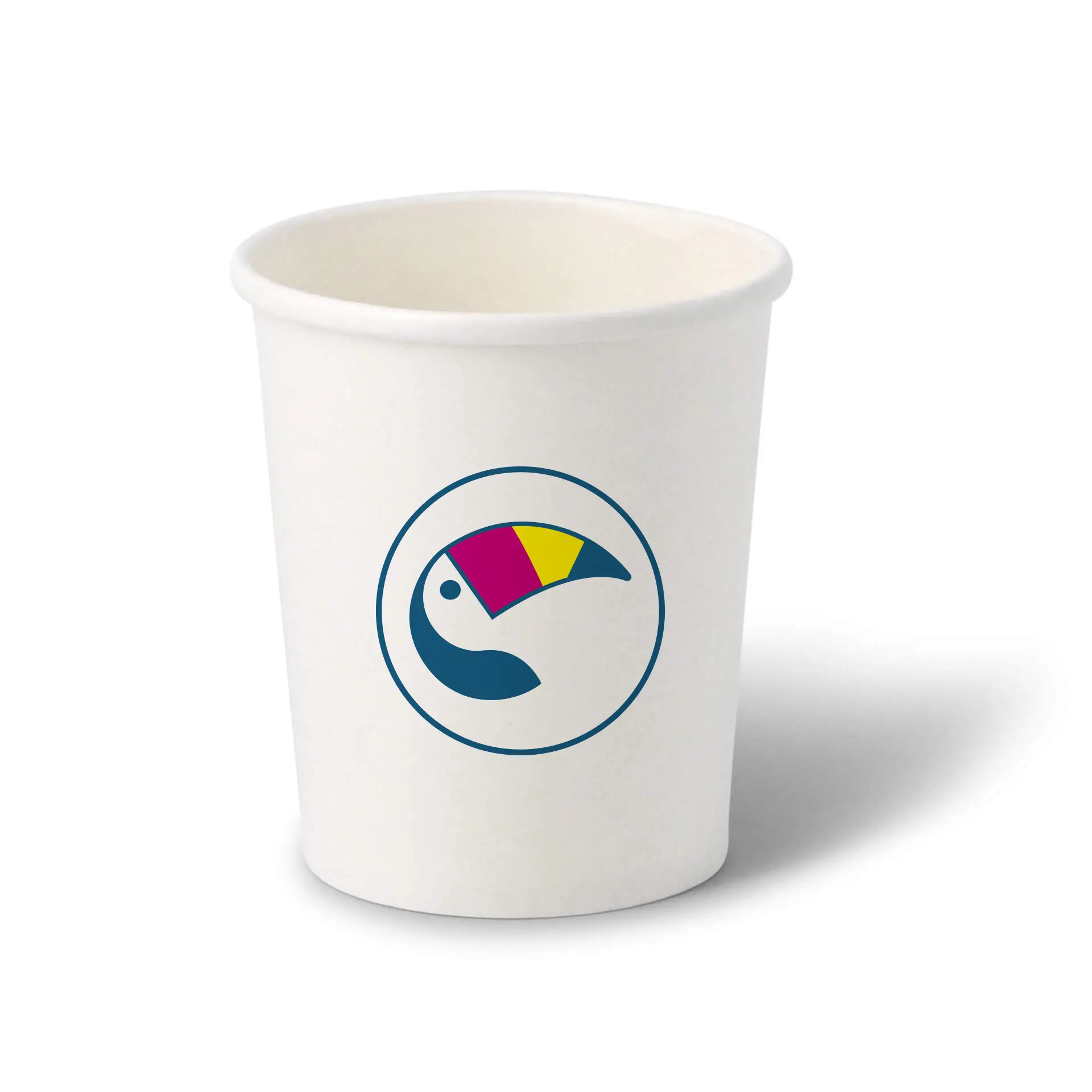 White ice cream cup with a colorful logo featuring a bird, designed for ice cream servings, 400 ml capacity.