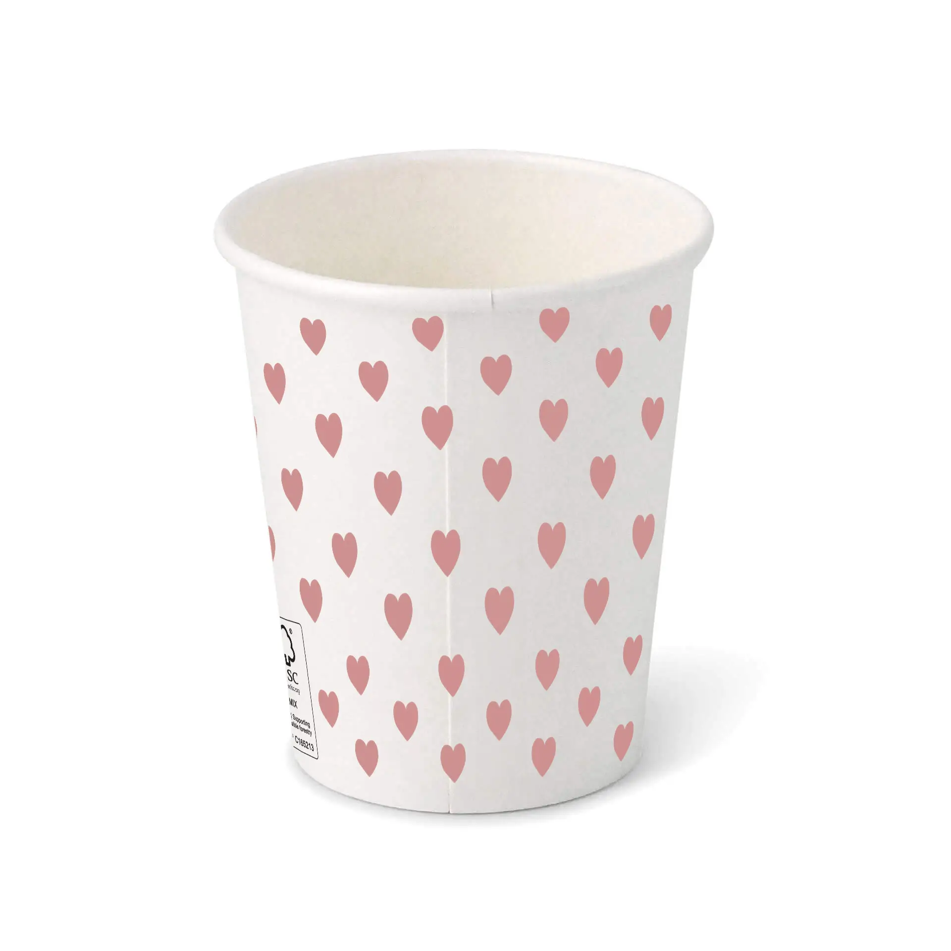 8 oz Paper cup printed with "Hearts" (coated), Ø 80 mm, white