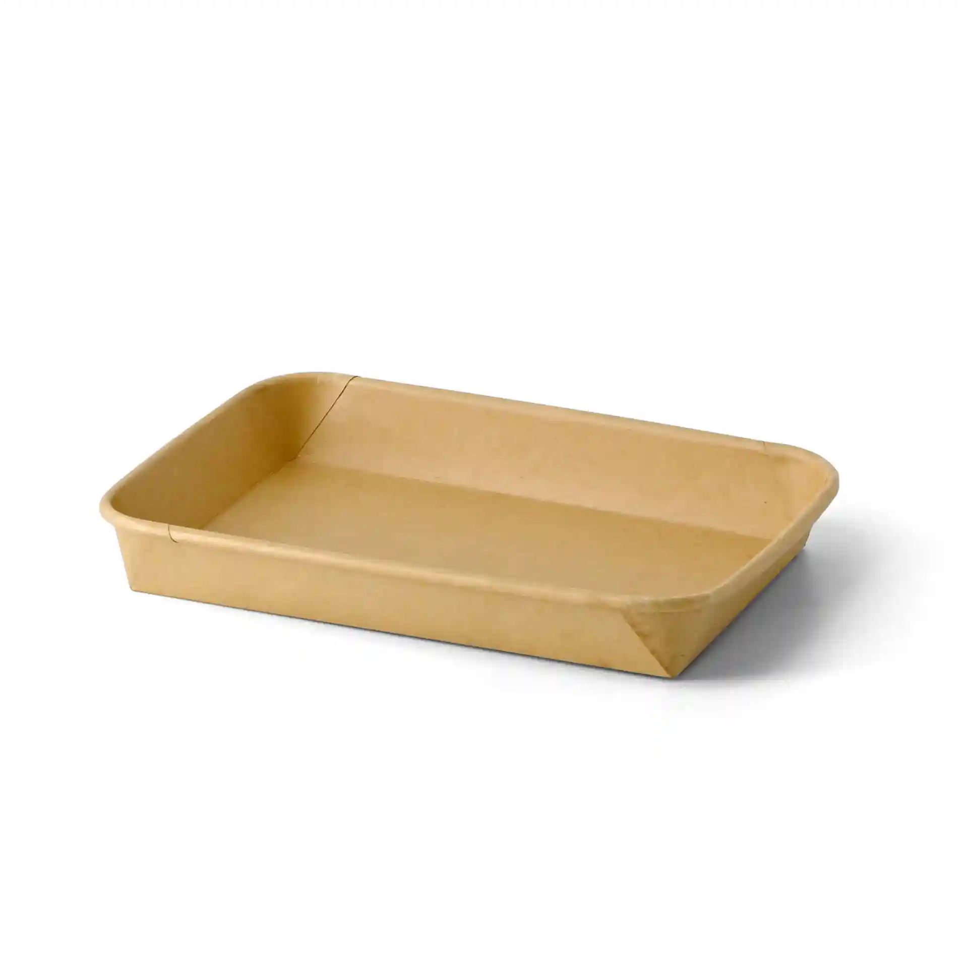 Brown sushi box with a rectangular shape, measuring 18.5 x 13 x 2.5 cm, with a PE-coated surface.