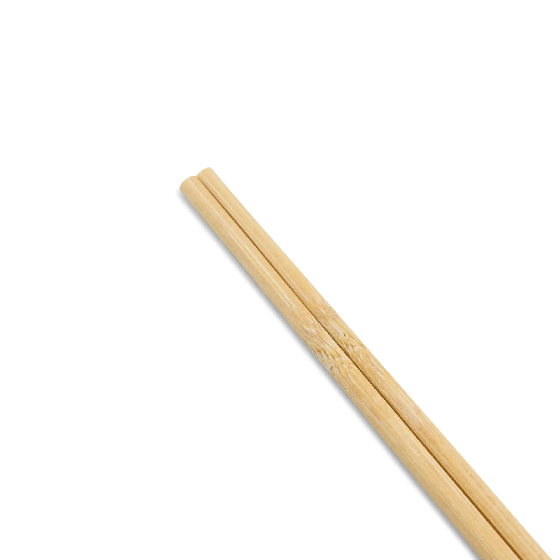Bamboo chopsticks, 20 cm long, placed diagonally on a plain white background, individually packed.