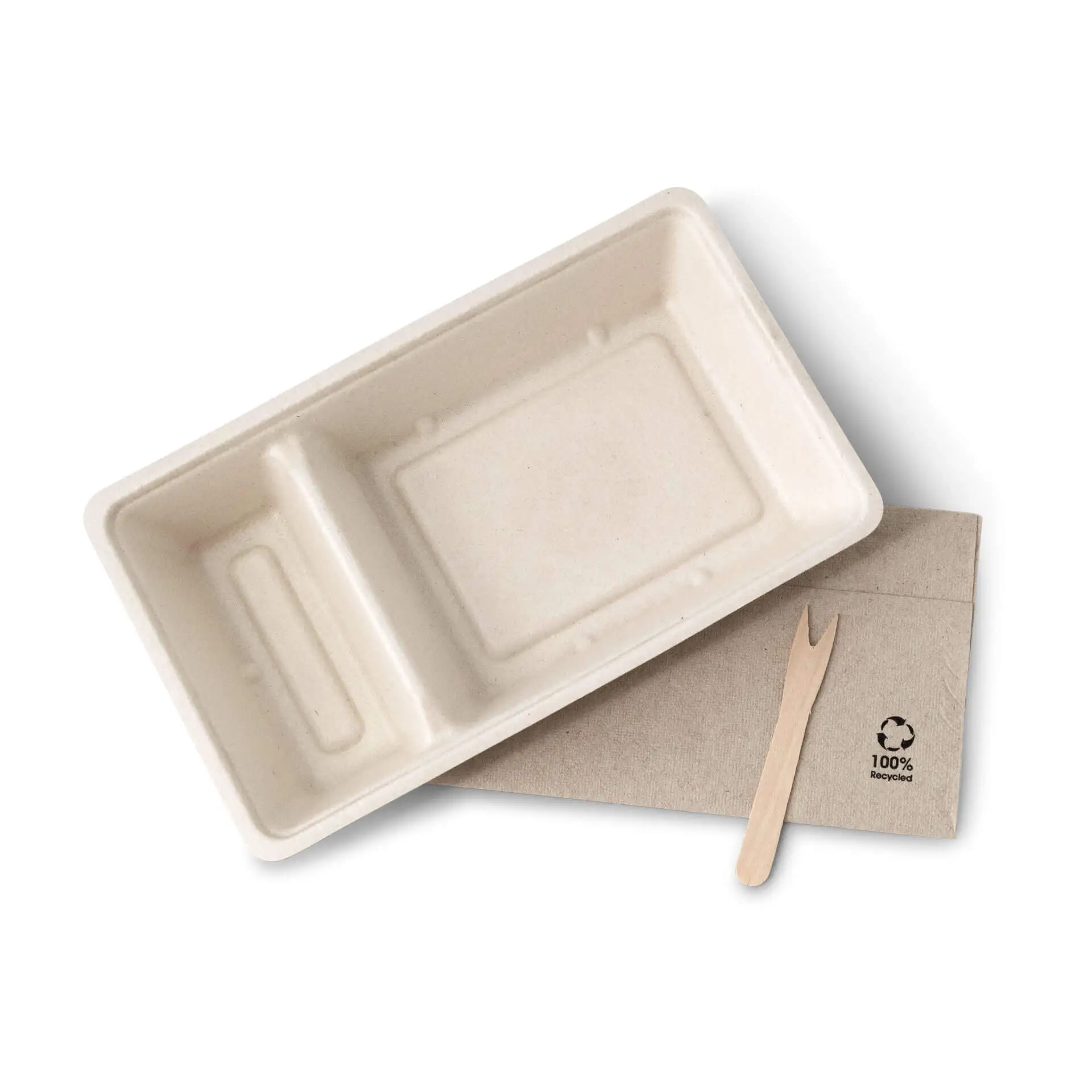 Sugarcane chip tray, 2 compartments, 12 x 20 x 3,5 cm