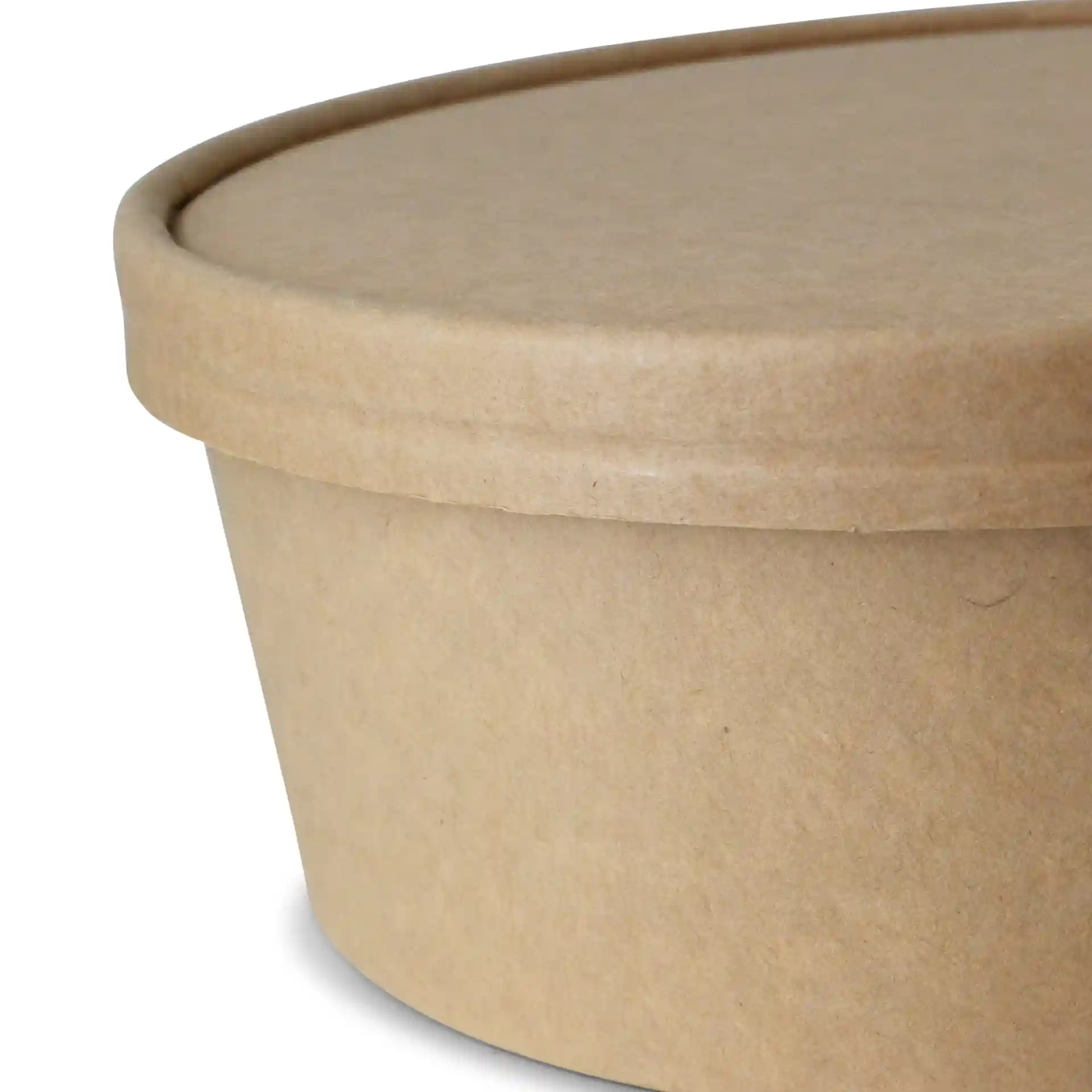 Brown round cardboard container with a lid, measuring 185 mm in diameter and 16 mm in height.