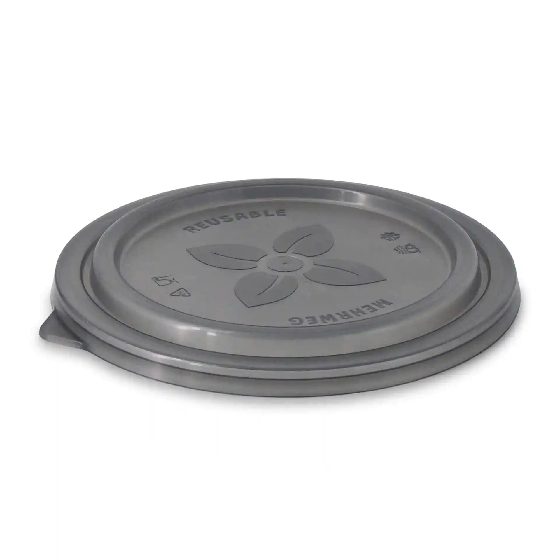 Round grey reusable lid made of polypropylene, with a diameter of 190 mm and a height of 16 mm.