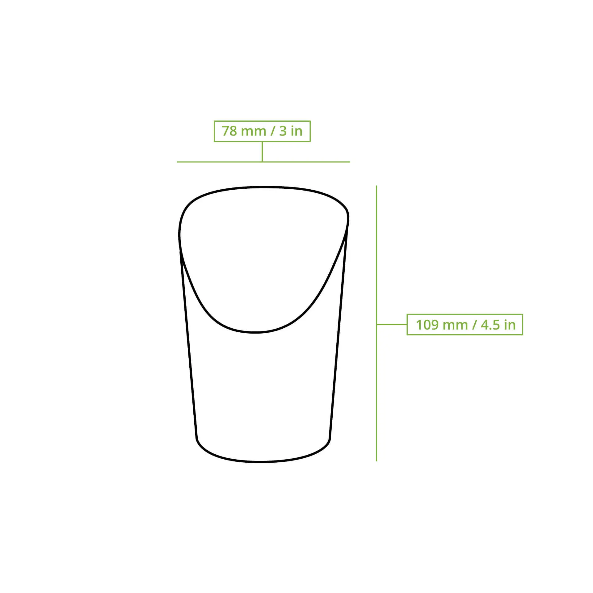 Wrap cup with a sturdy base and biodegradable interior; dimensions marked: 78 mm wide, 109 mm tall.