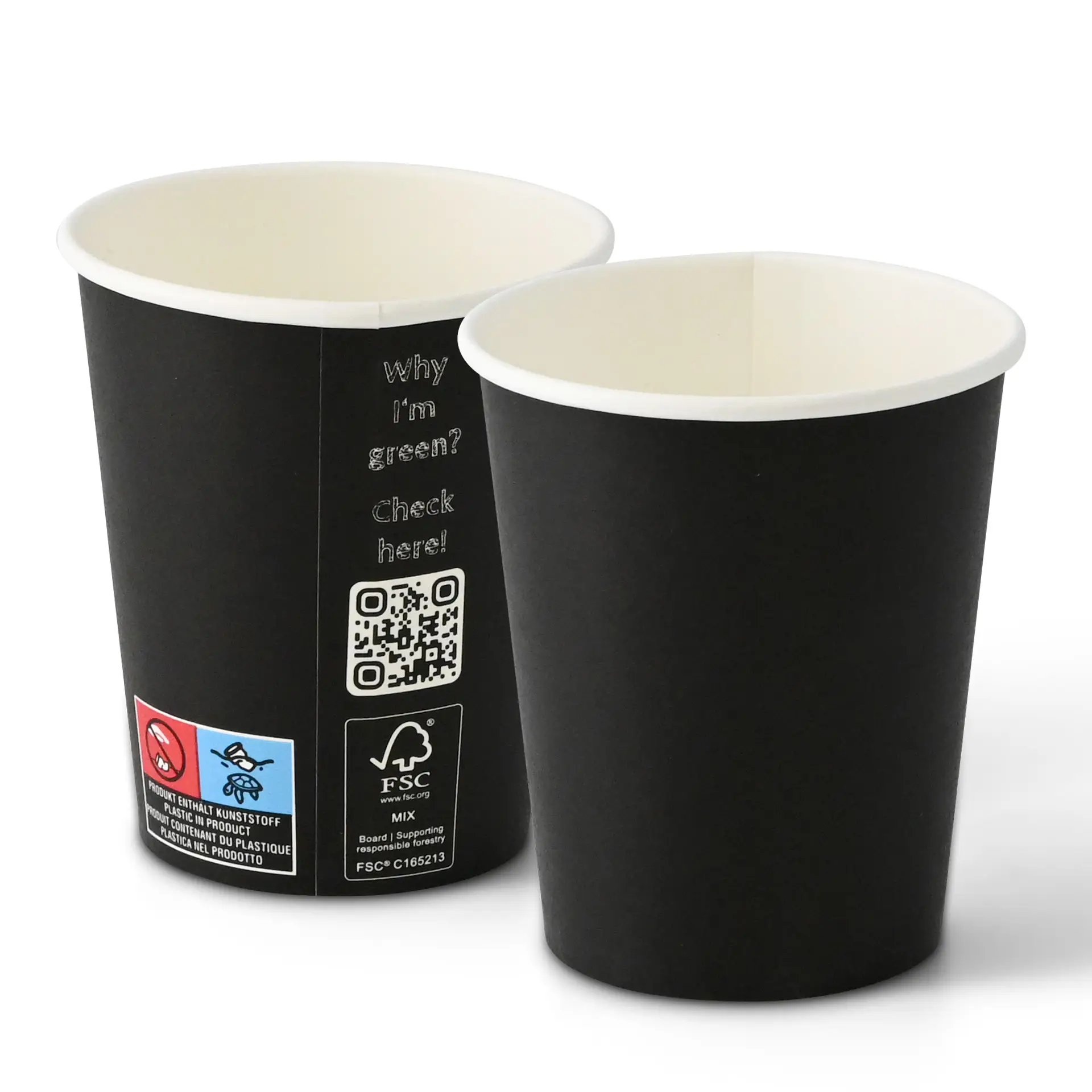 Paper cup 200 ml / 8 oz, Ø 80 mm, single wall, black, PLA-coated