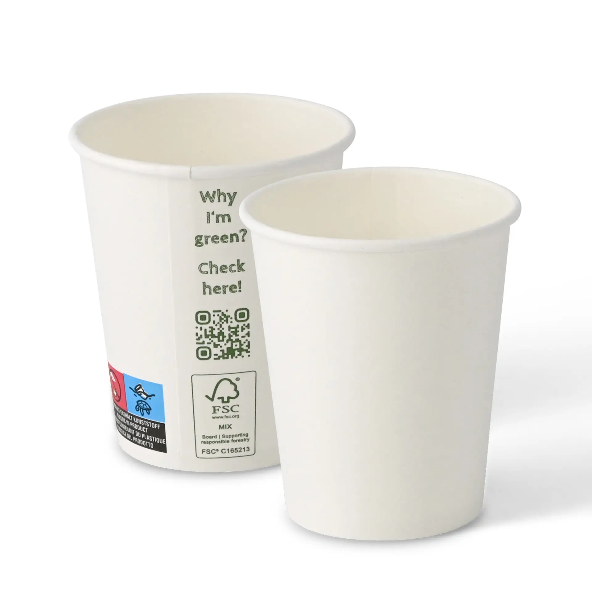 Paper cup 200 ml / 8 oz, Ø 80 mm, single wall, white, PLA-coated