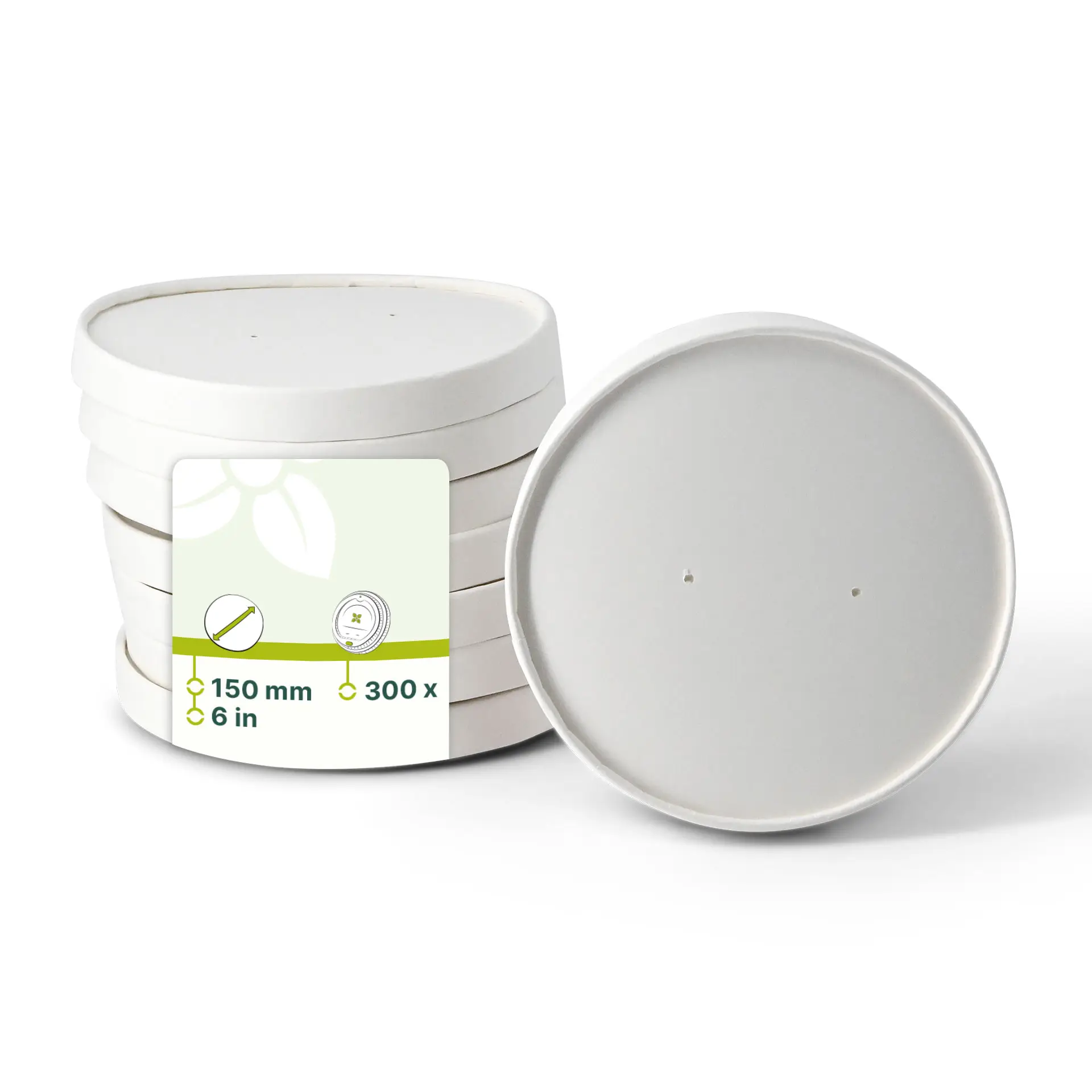 Cardboard lid with membrane (coated) Ø 150 mm, white, round (for paper bowls)