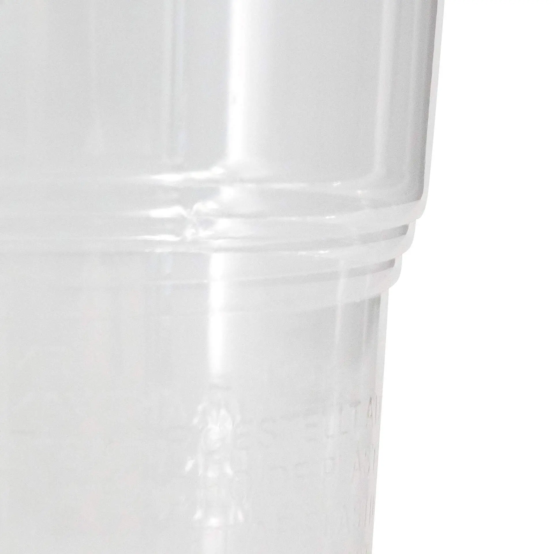 Transparent 10 oz plastic cup made from bioplastic (PLA) for cold drinks, featuring a fill line with CE marking.
