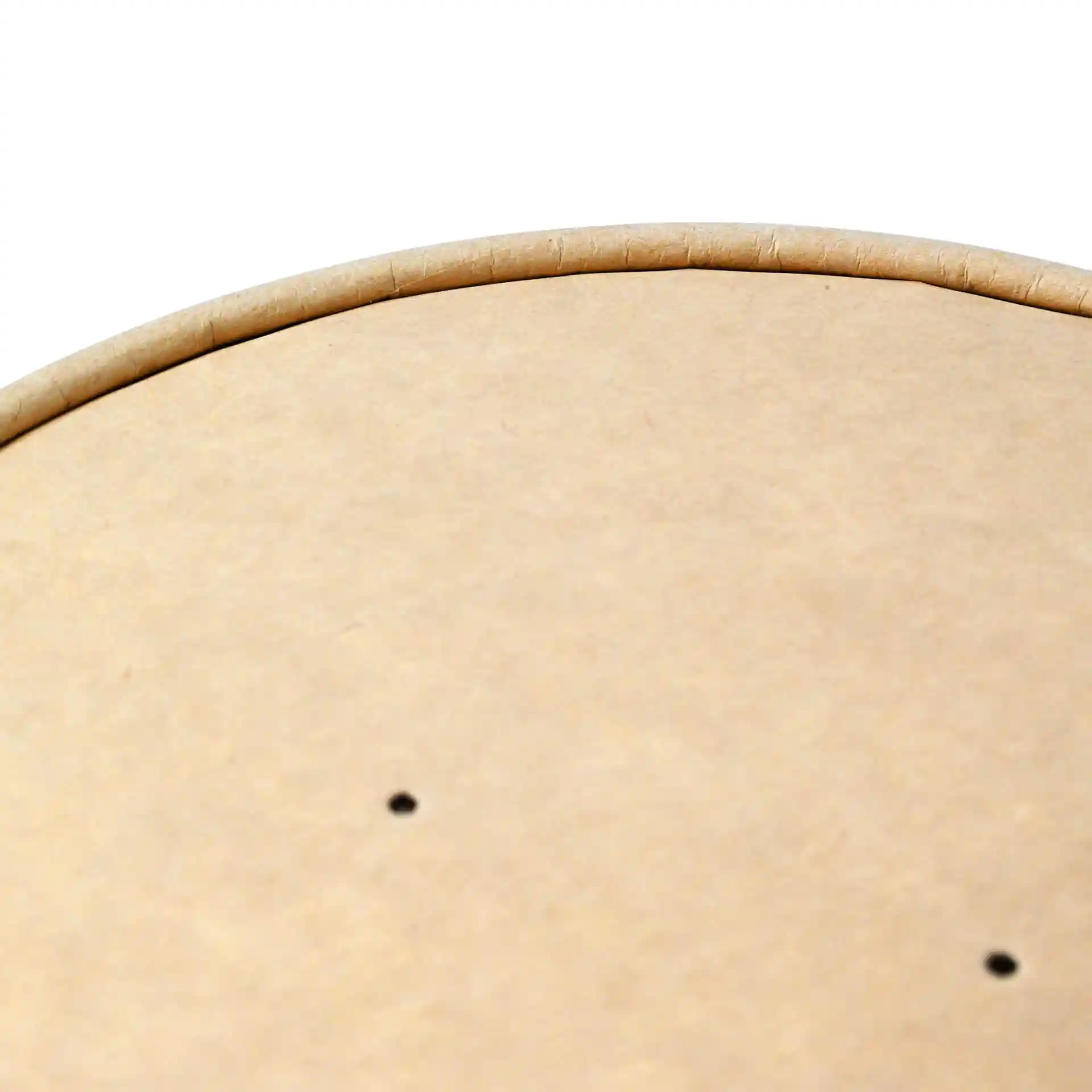 Round brown cardboard lid with a smooth surface and two small holes, designed for a paper cup.