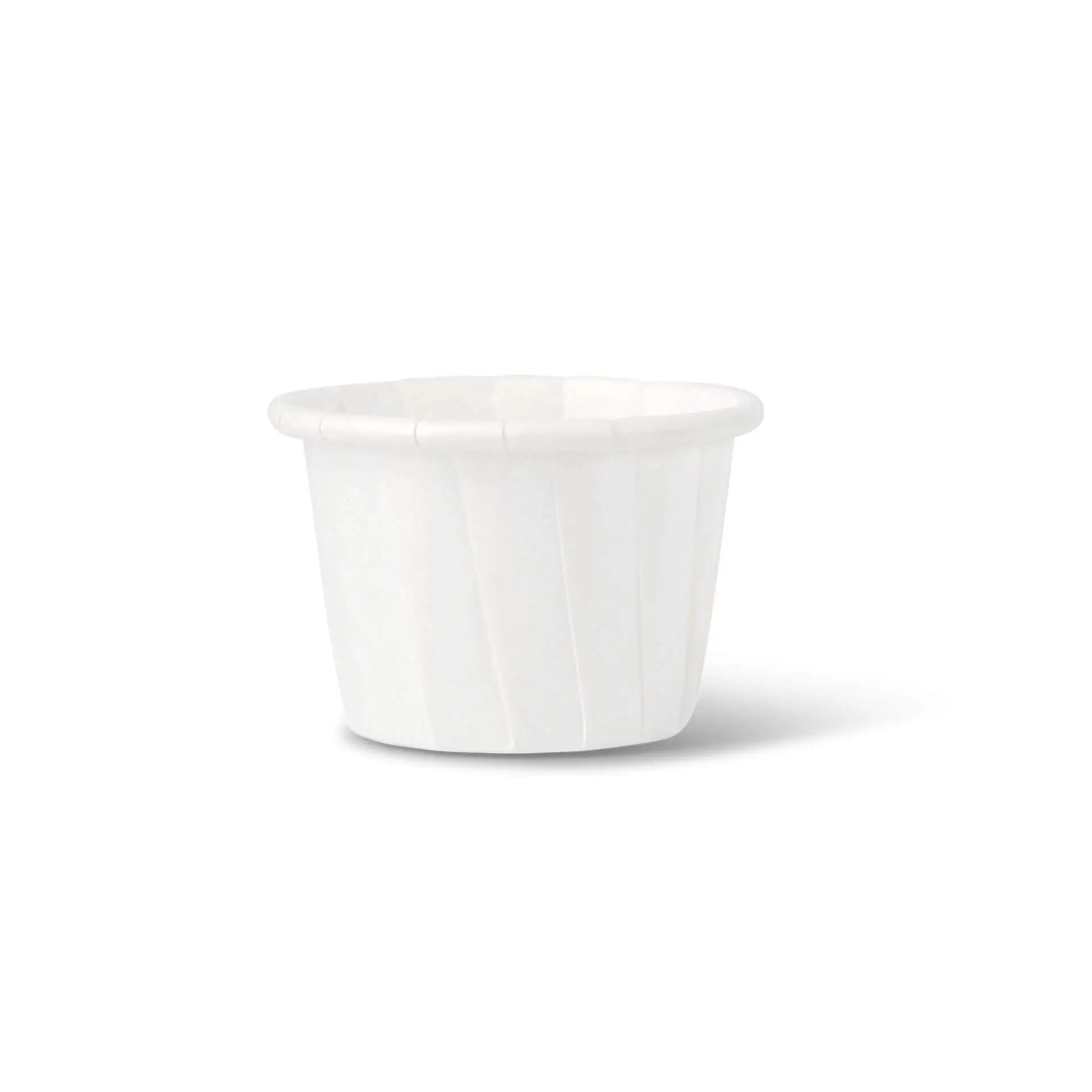 White paper cup, 15 ml, designed for small portions like sauces and dips, made from biodegradable and recyclable material.