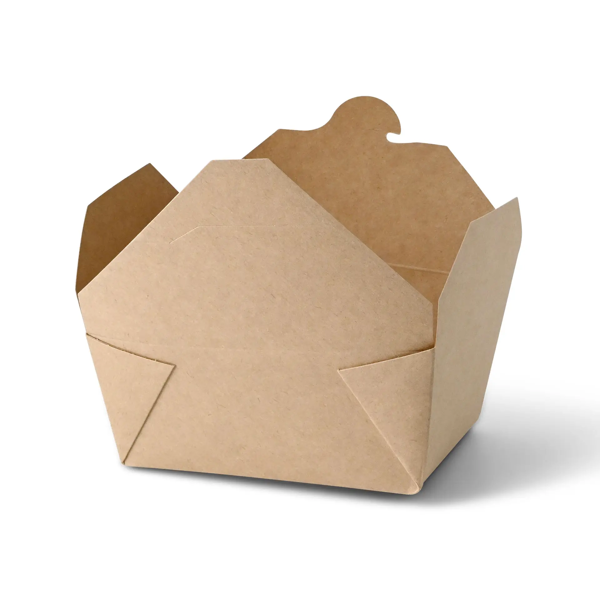 Brown cardboard take-out box, 1200 ml capacity, coated for moisture resistance, suitable for various food types.