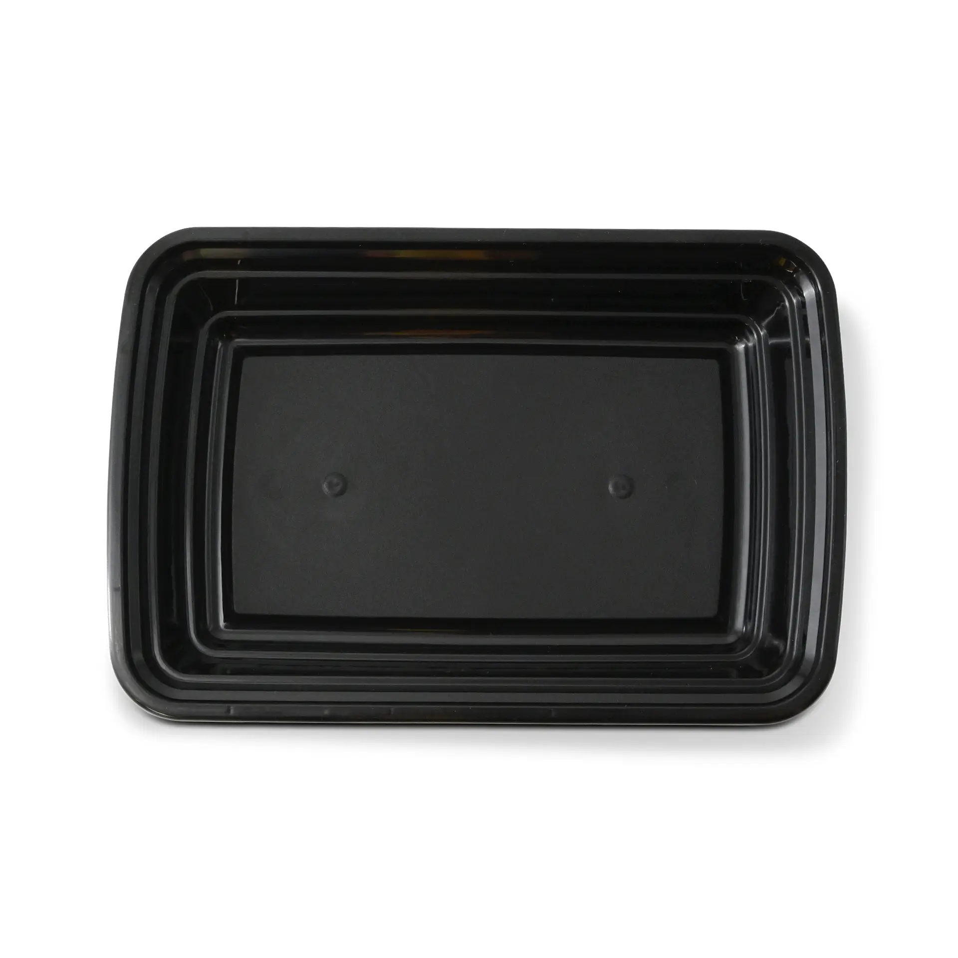 Reusable black rectangular food container, 450 ml, suitable for hot and cold dishes; microwave and dishwasher-safe.