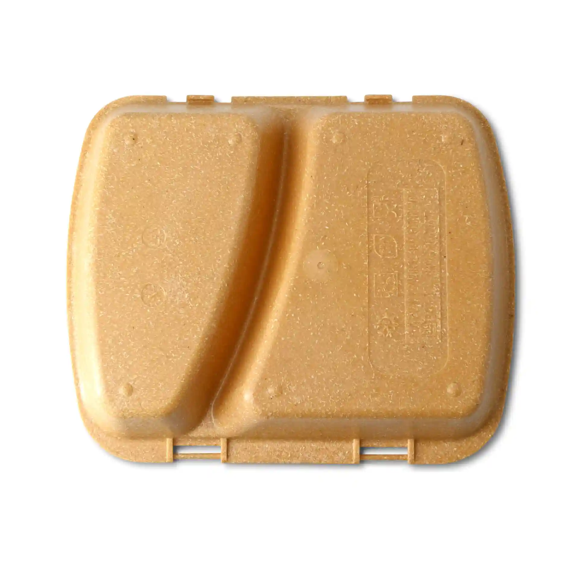 Brown reusable meal container with two compartments, measuring 24.5 x 20 x 4.5 cm.