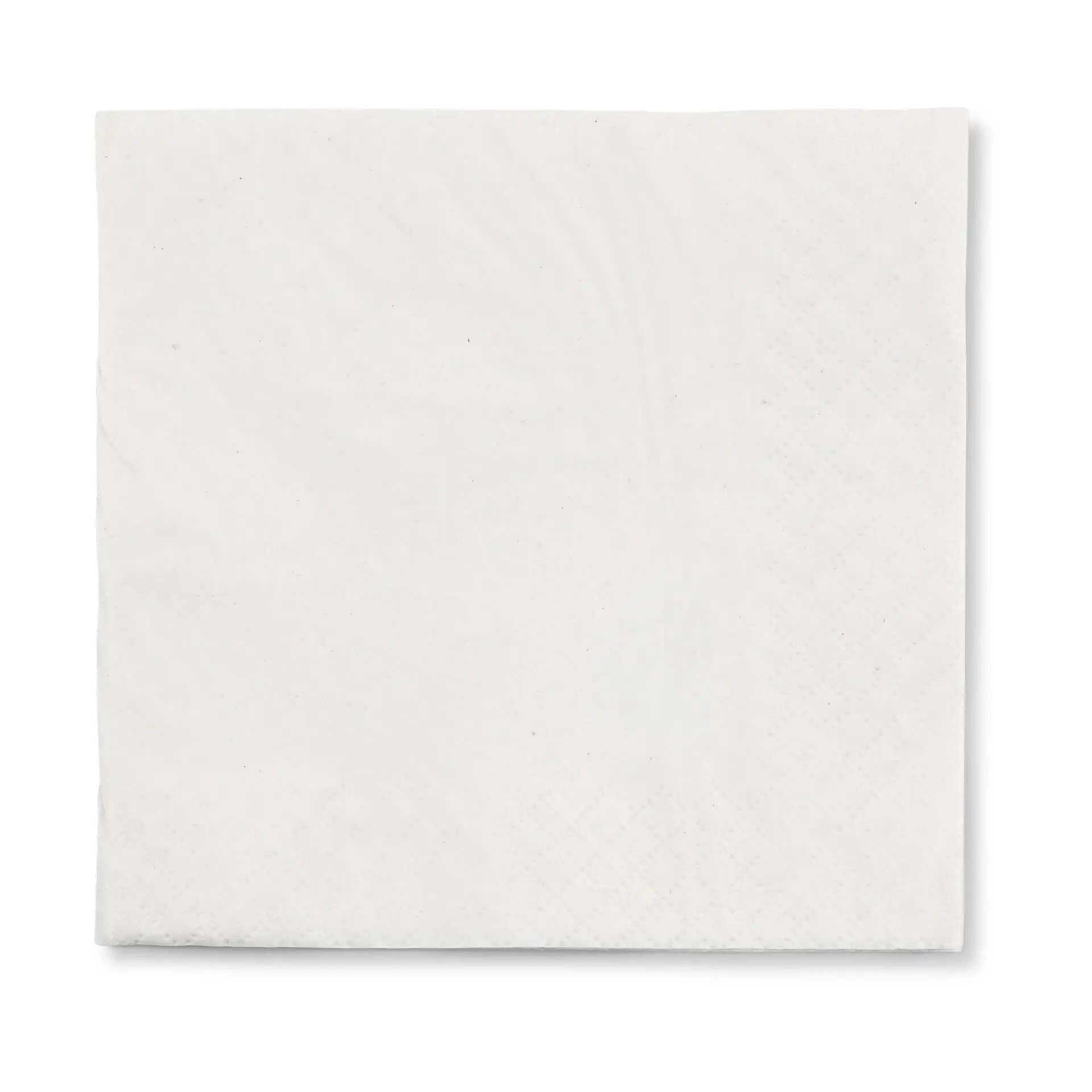 White square cocktail napkin, 24 x 24 cm, 2-ply, with a black recycling symbol and text on one corner.
