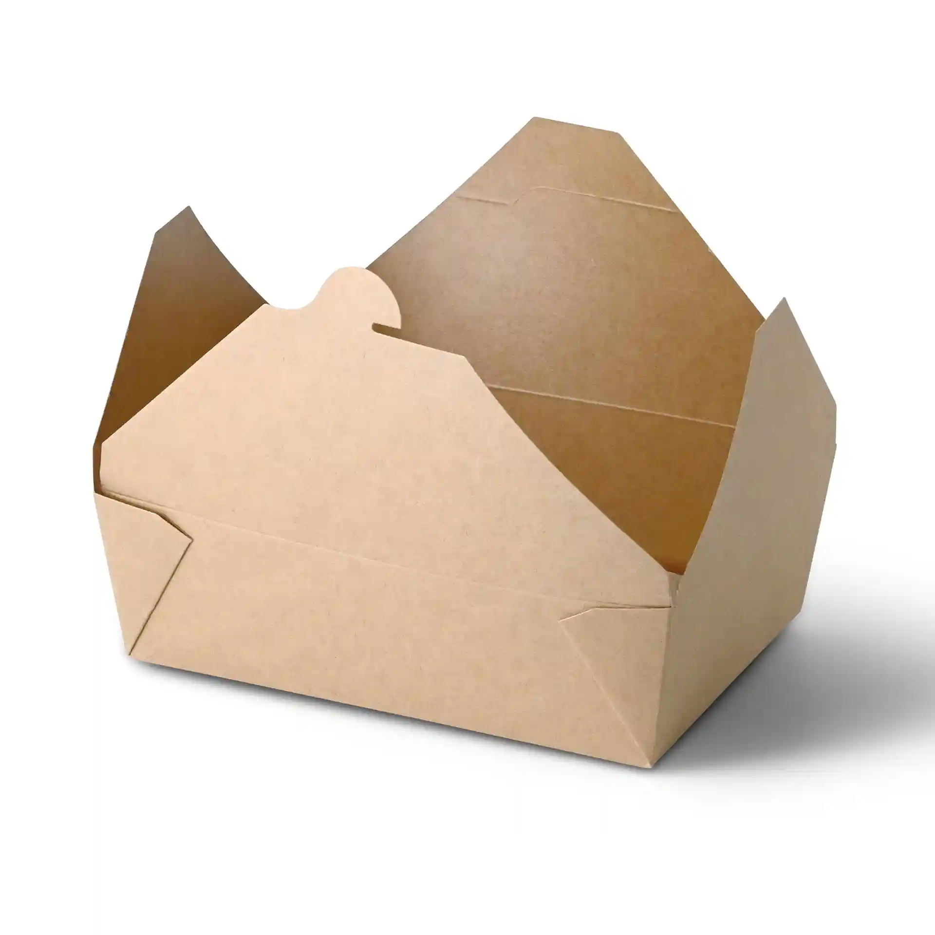Brown cardboard takeaway container with a rectangular shape and no viewing window.