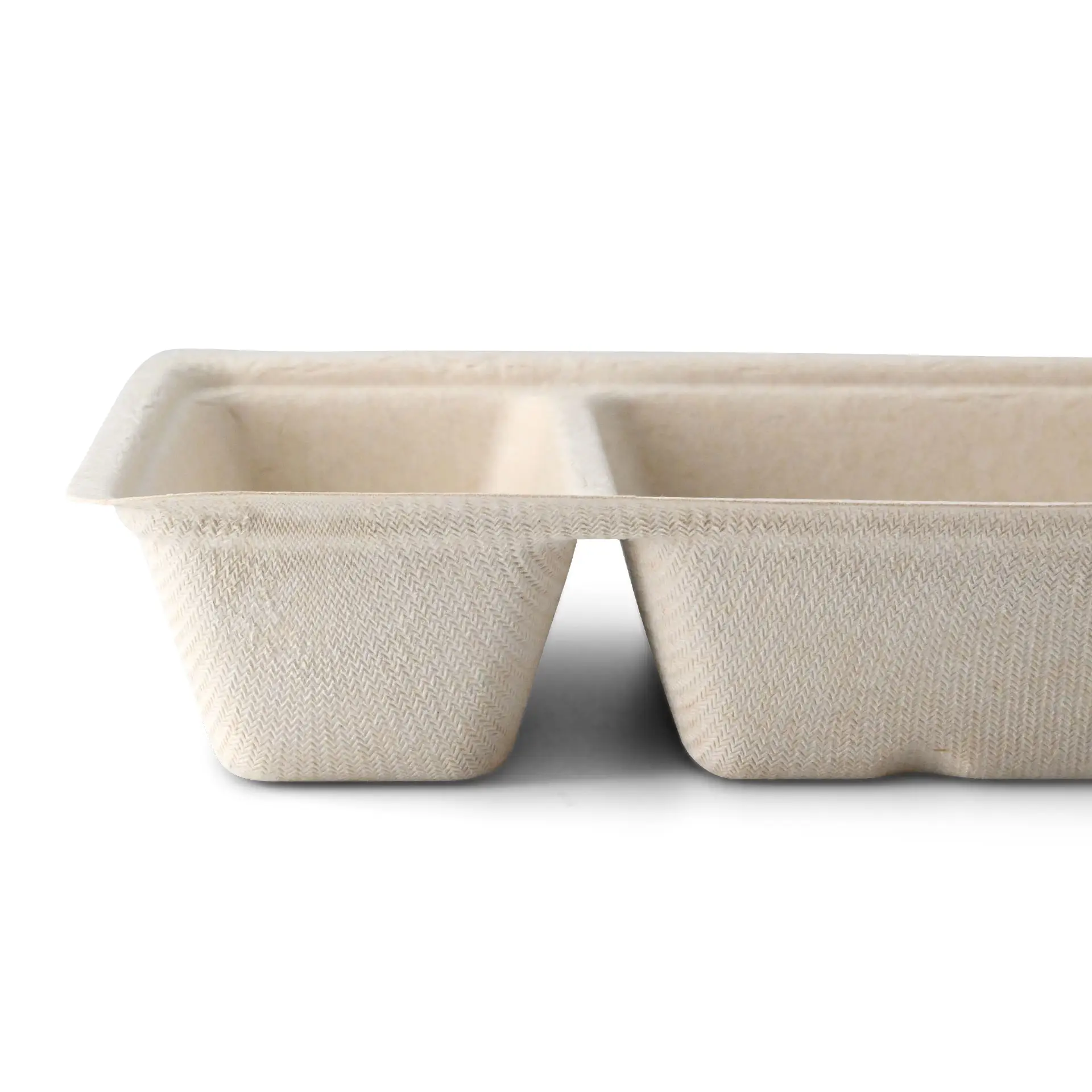 Bagasse chip tray, 2 compartments, 12 x 20 x 3.5 cm