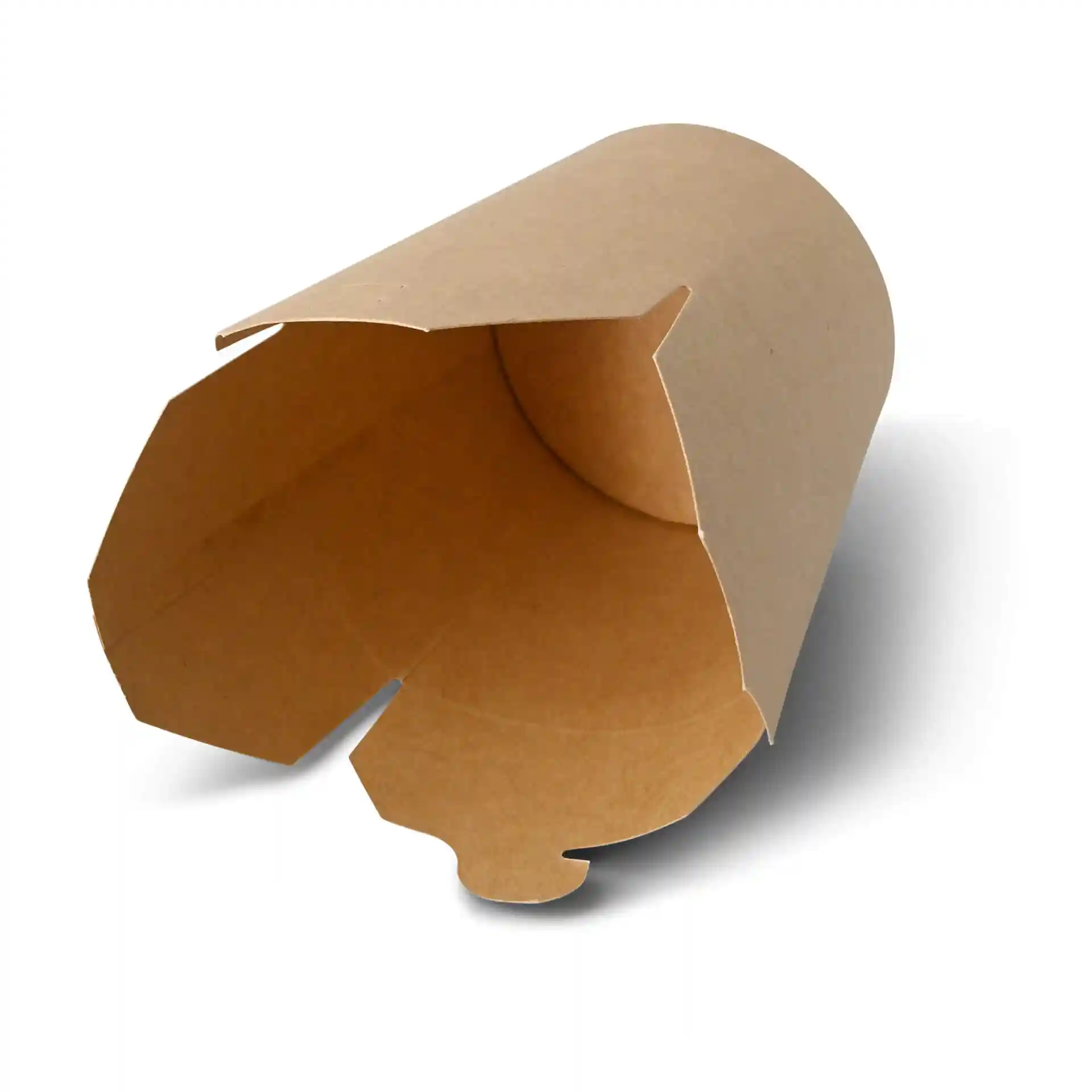 Brown noodle box made of coated cardboard, with an open top and a rectangular shape, showing the interior.