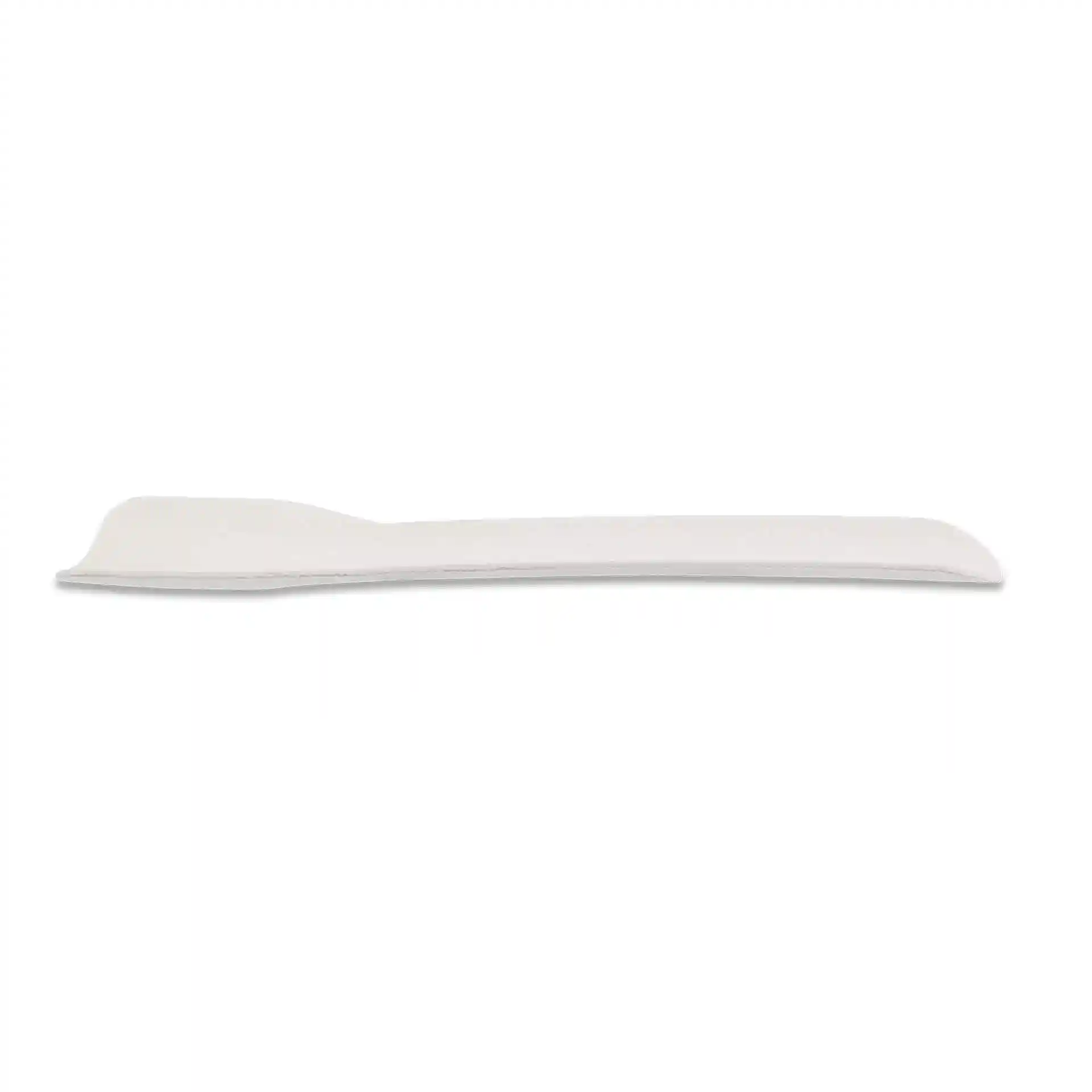 White paper ice cream spoon, 9.5 cm long, flat design with a rounded end.