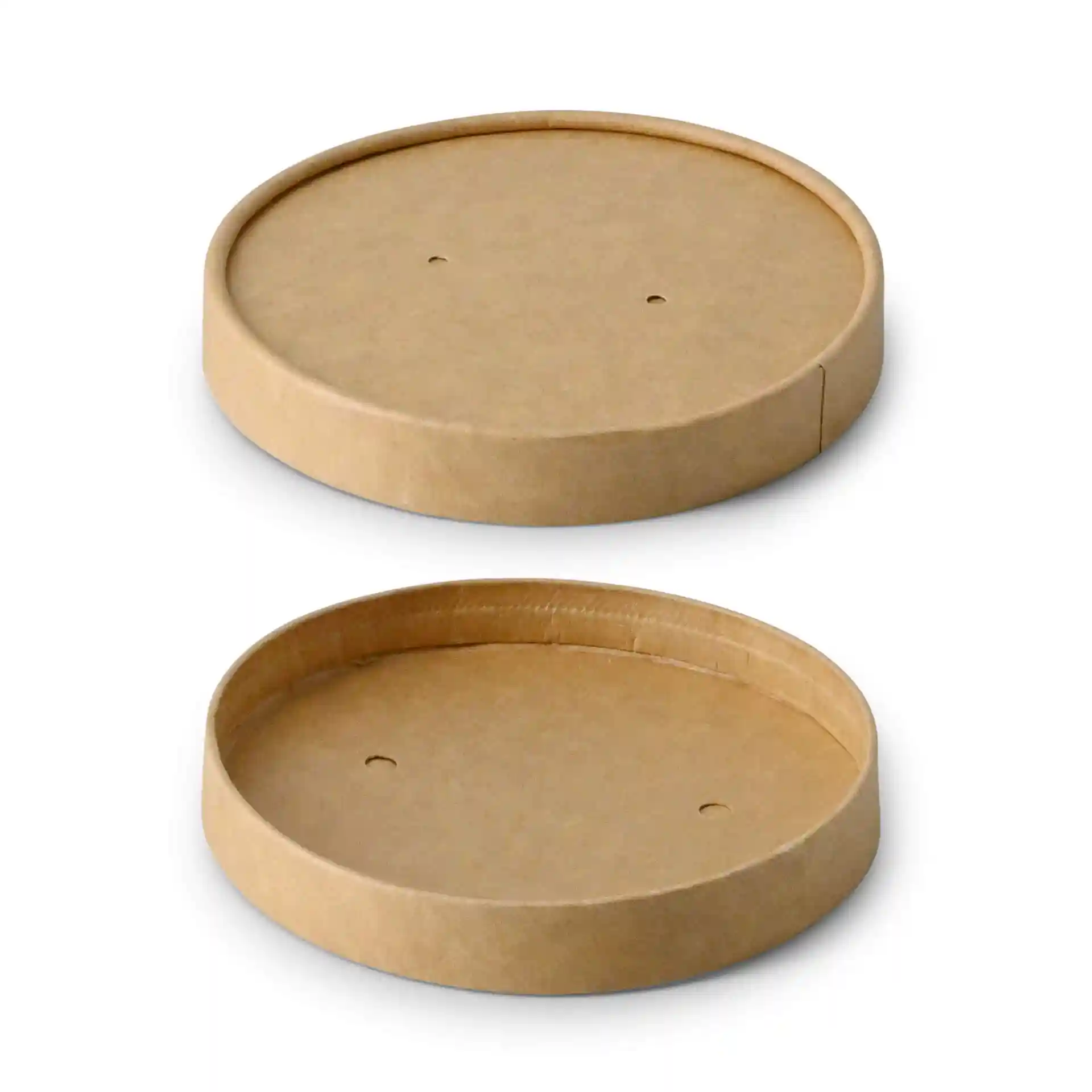 Round brown cardboard membrane lids with a diameter of 100 mm, one lid shown upside down.