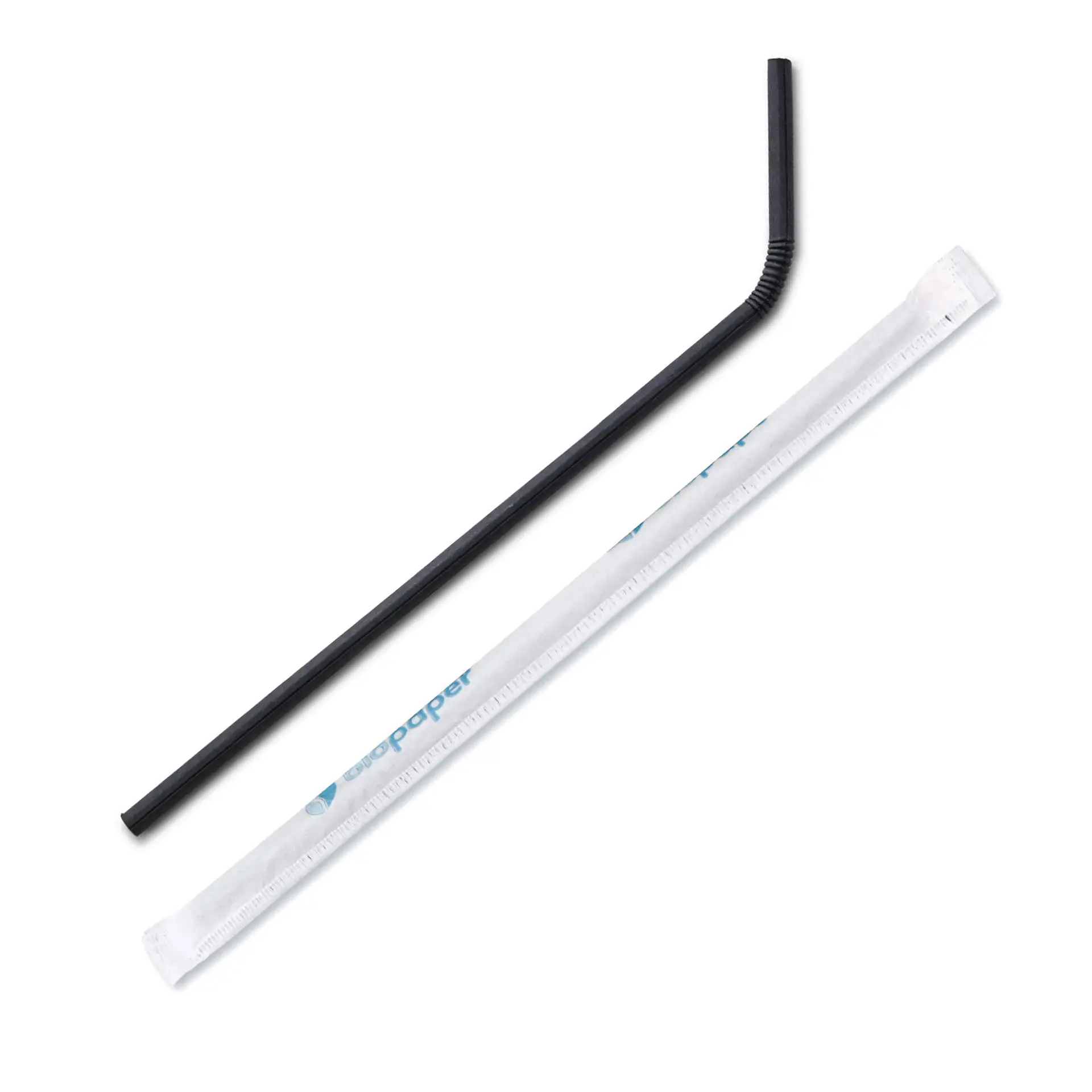 22 cm, Ø 0.5 cm Paper-straws flexible, black, wrapped
