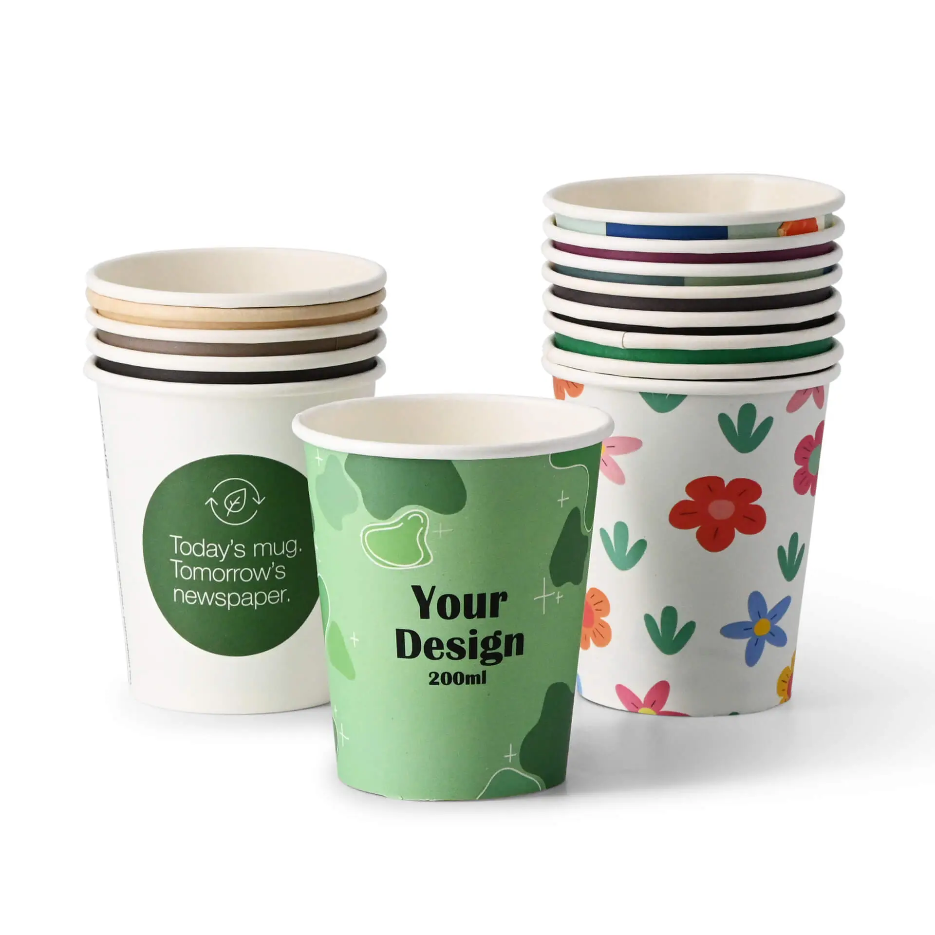 Paper cups with logo (single-wall), 200 ml / 8 oz, white, water-based barrier Paper cups with logo (single-wall), 200 ml / 8 oz, white, water-based barrier