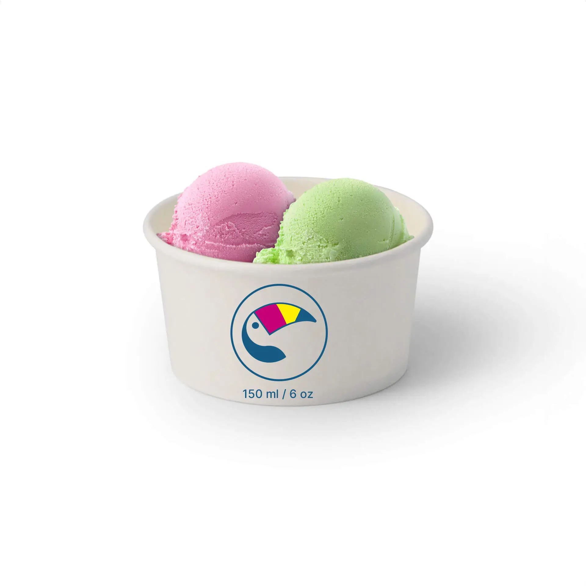 Print ice cream cups (optional with lid), 150 ml / 6 oz, white, water-based coating