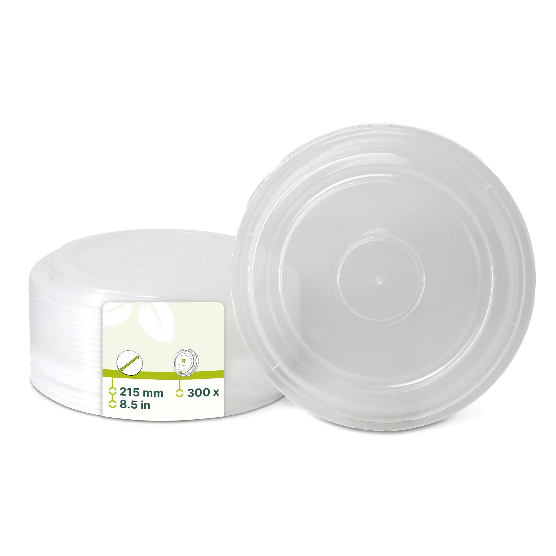 Reusable round transparent lid for hot and cold dishes; compatible with PP containers; ideal for take-away and self-service.