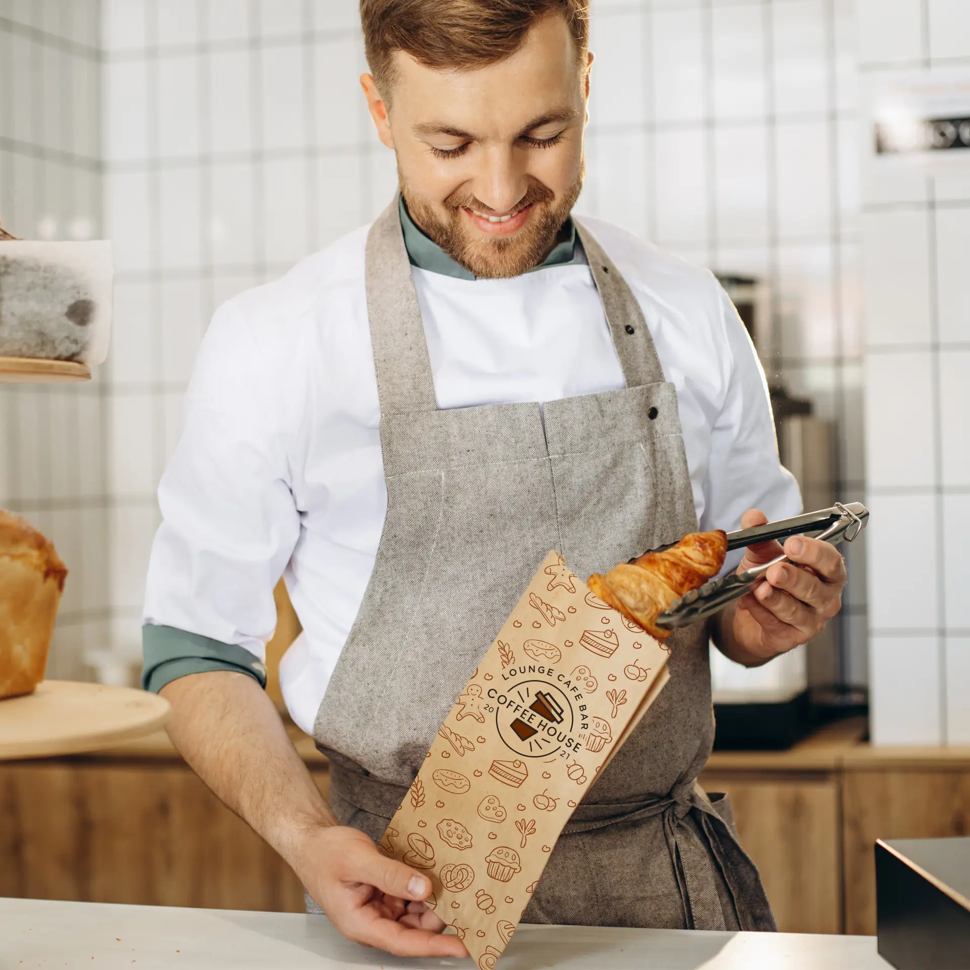 Printed bread bags, brown, 15 x 6 x 29 cm