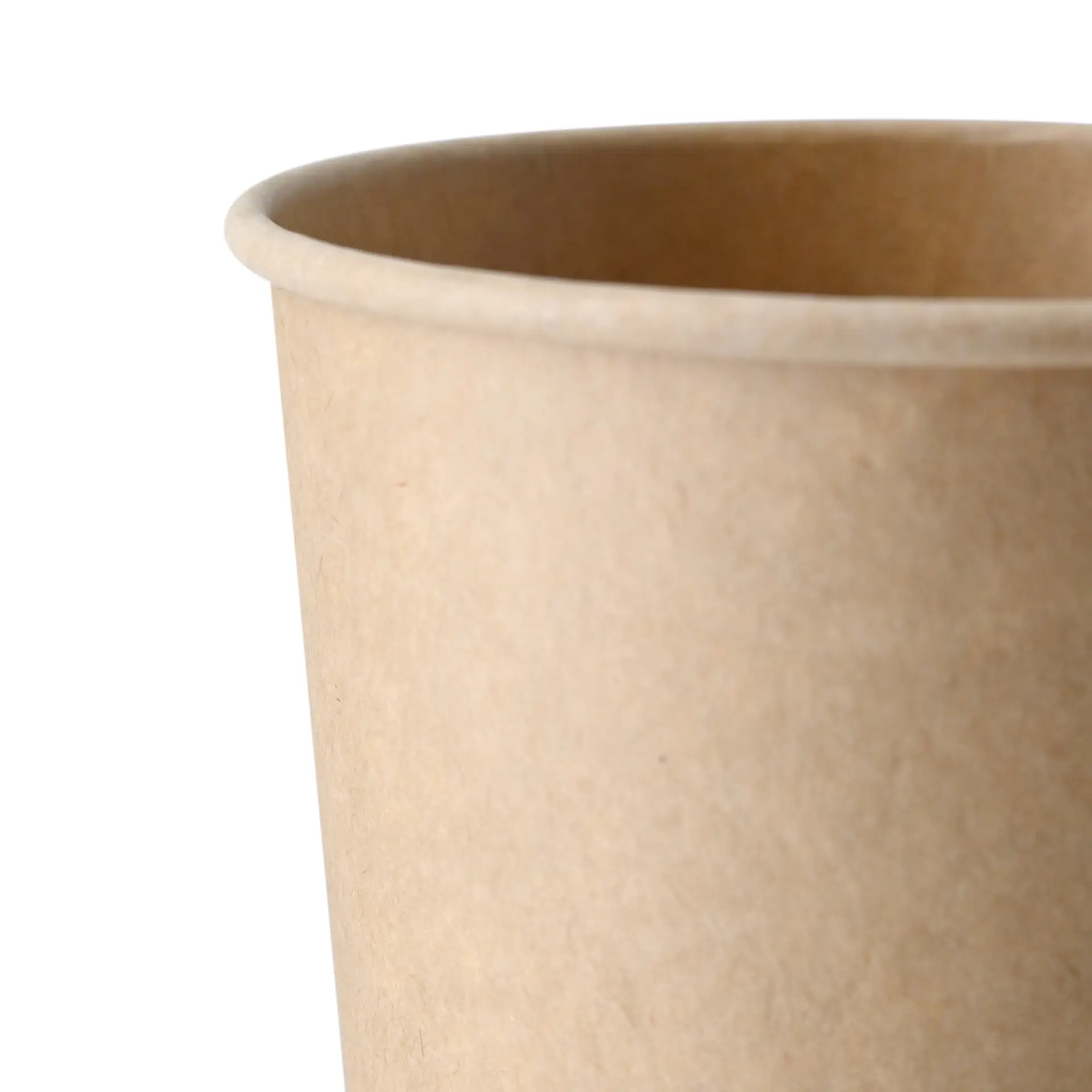 Brown single-wall paper cup with a PLA coating, suitable for hot and cold drinks, shown in profile against a white background.