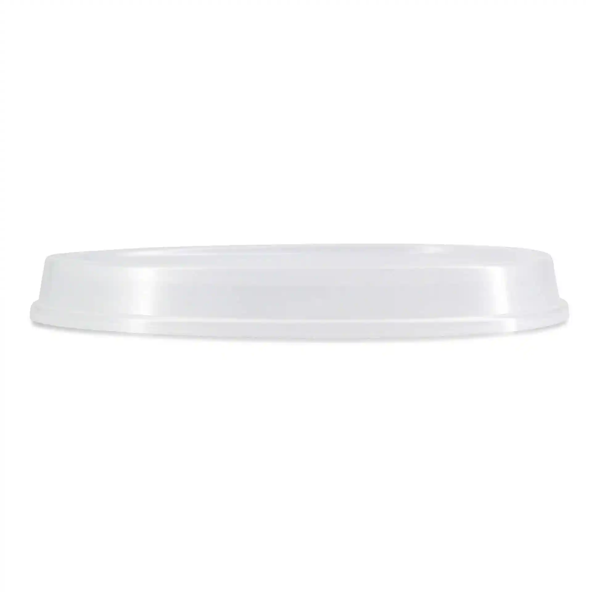 Transparent reusable lid measuring 27.5 x 20 cm, made of polypropylene, shown from the side on a white background.