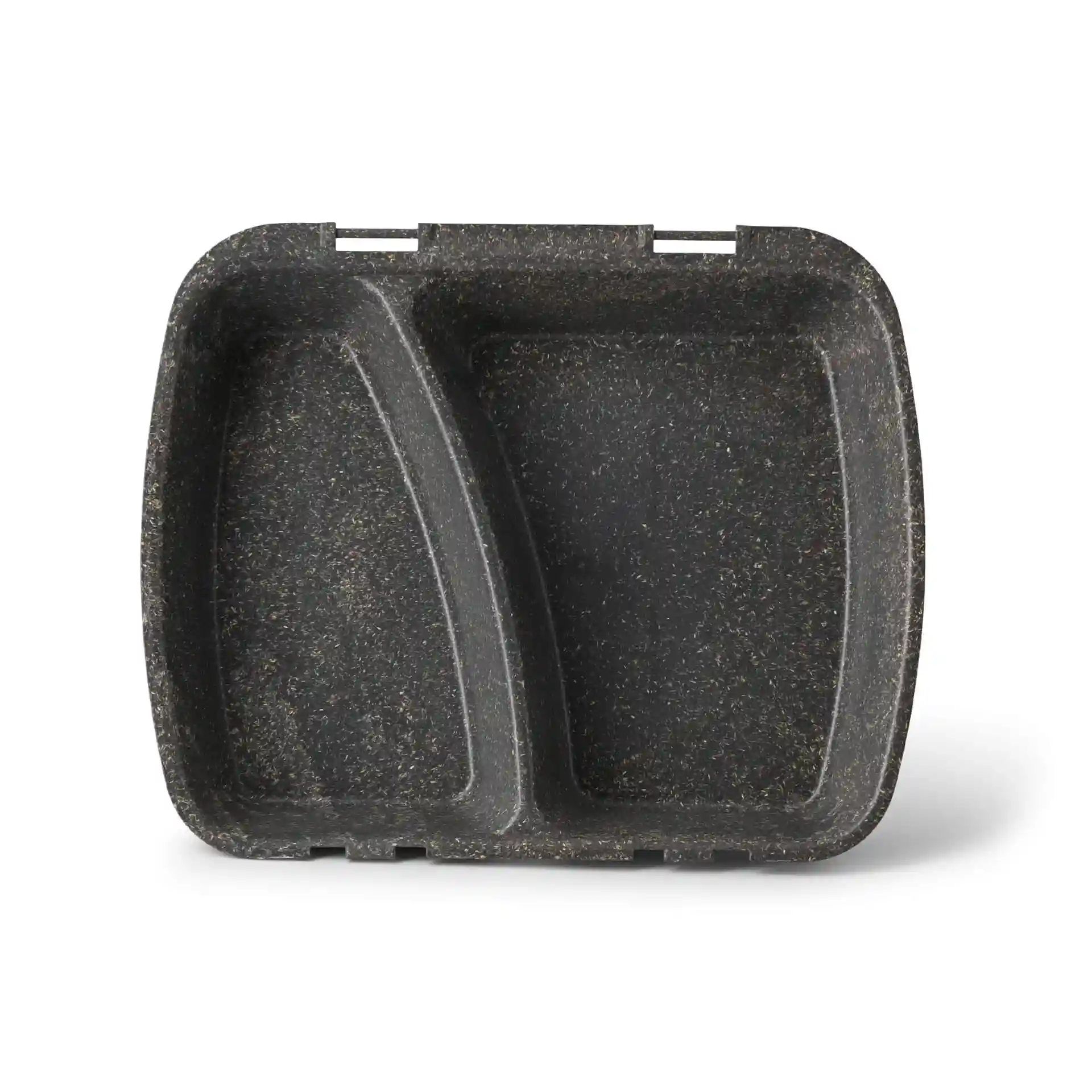 Reusable meal container with two compartments, grey color, measuring 24.5 x 20 x 4.5 cm.