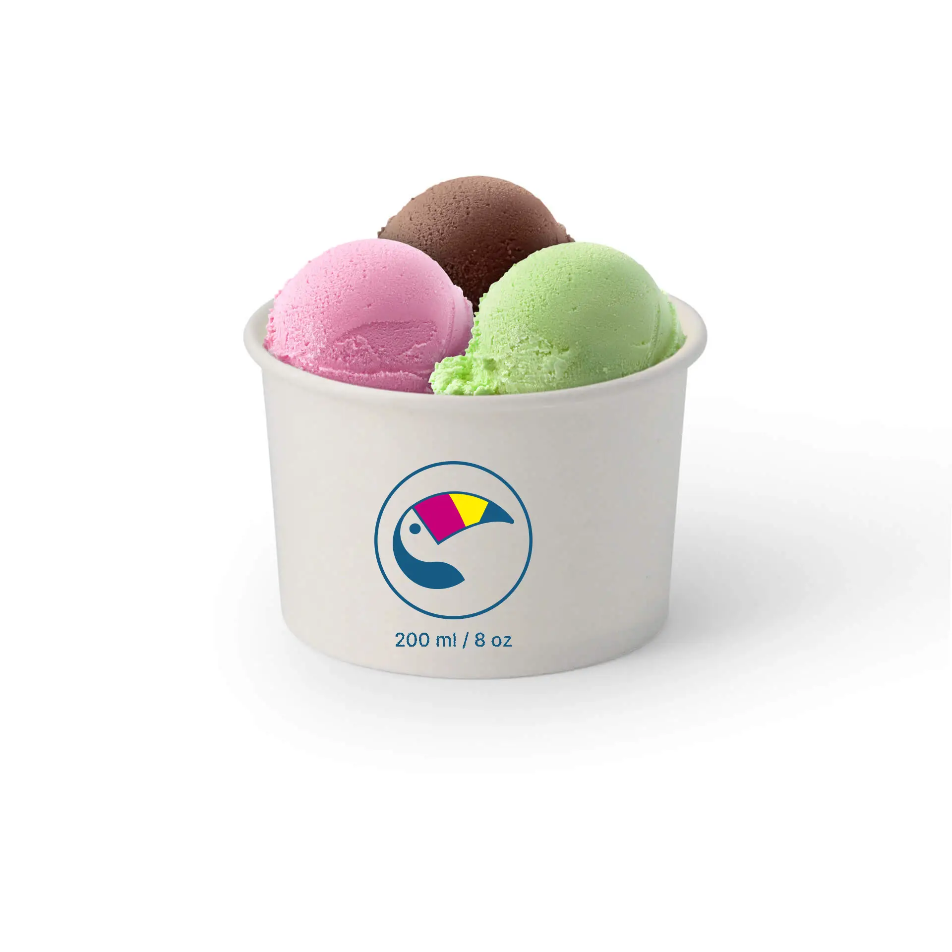Print ice cream cups (optional with lid), 200 ml / 8 oz, white, water-based coating
