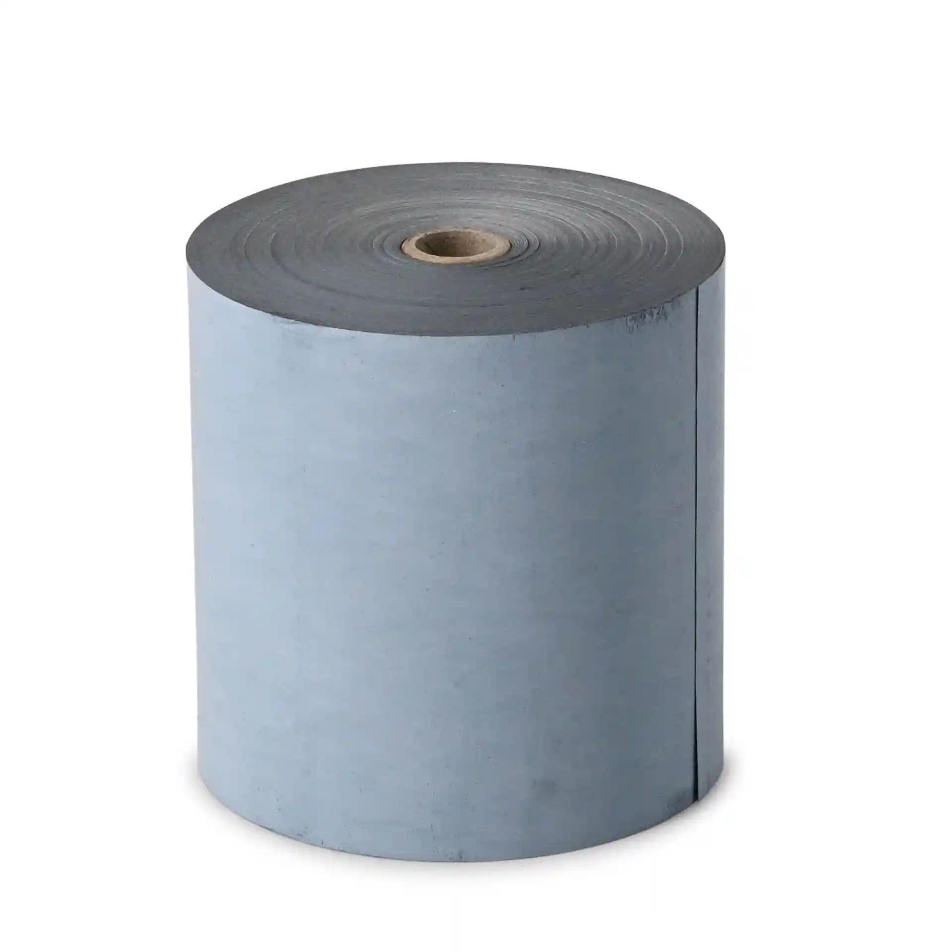 Grey thermal paper roll with a diameter of 80 mm and length of 80 m, featuring a central cardboard core.