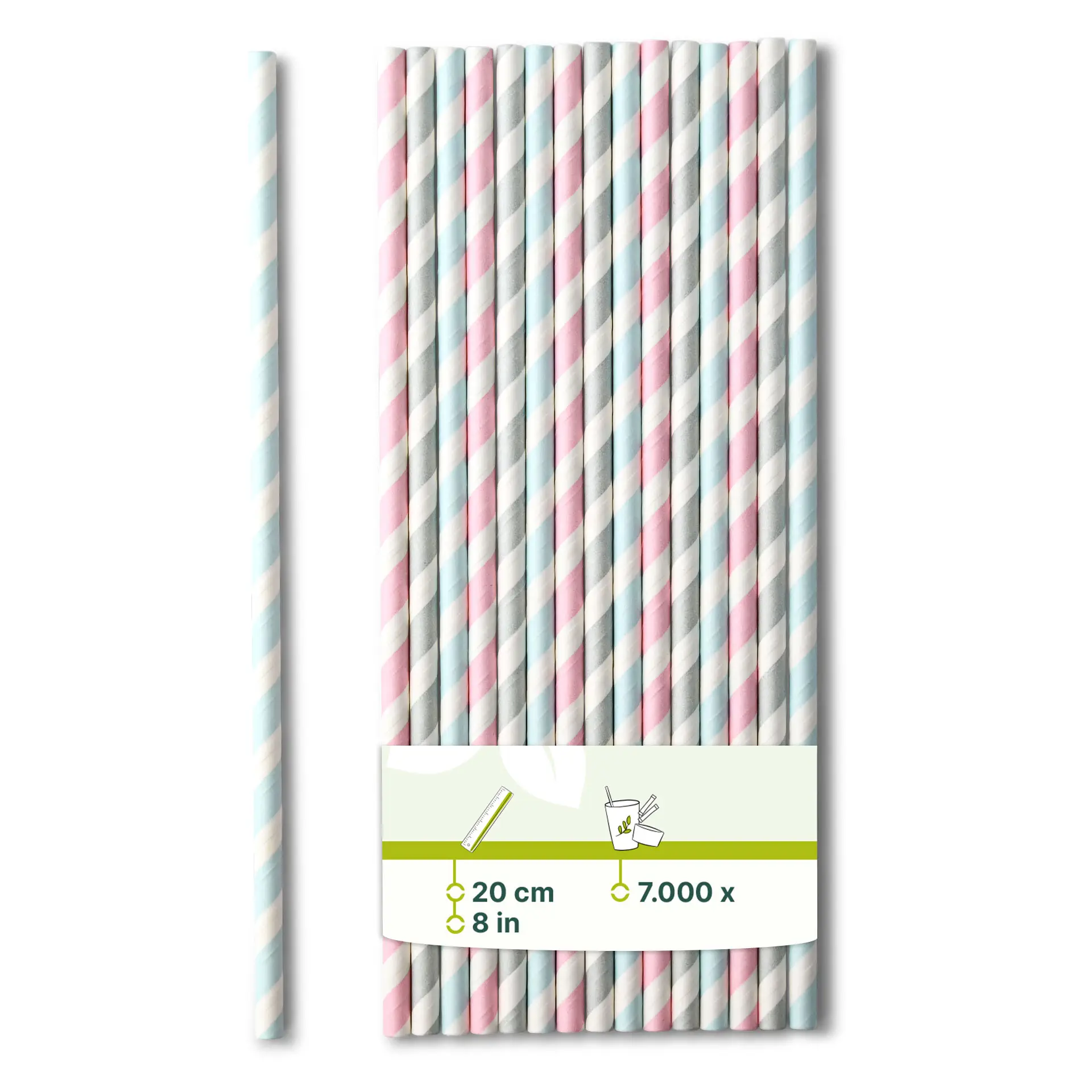 20 cm, Ø 0.6 cm Paper-straws, pastel striped 20 cm, Ø 0.6 cm Paper-straws, pastel striped
