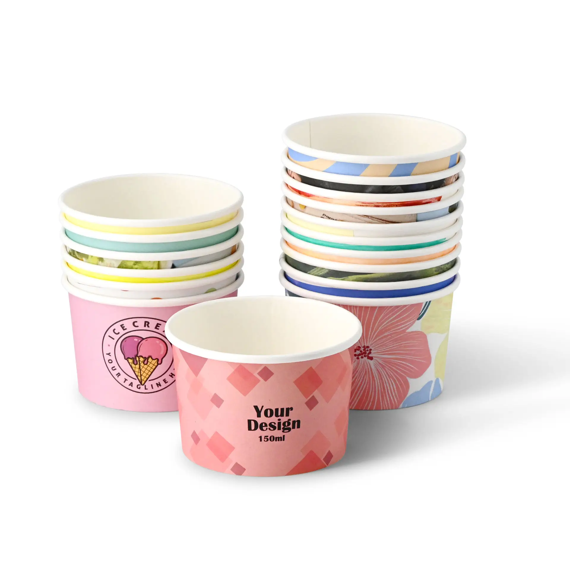 Custom printed ice cream cup, 150 ml / 6 oz, white, waterbased-coated Custom printed ice cream cup, 150 ml / 6 oz, white, waterbased-coated