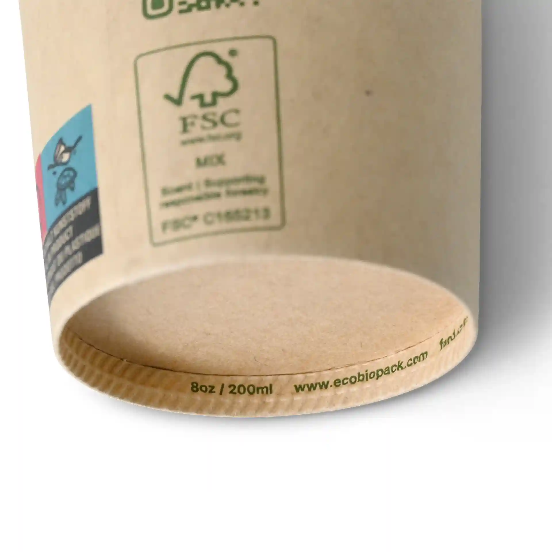 Brown paper cup with a diameter of 80 mm and a height of 90 mm, showing the bottom and inner surface.