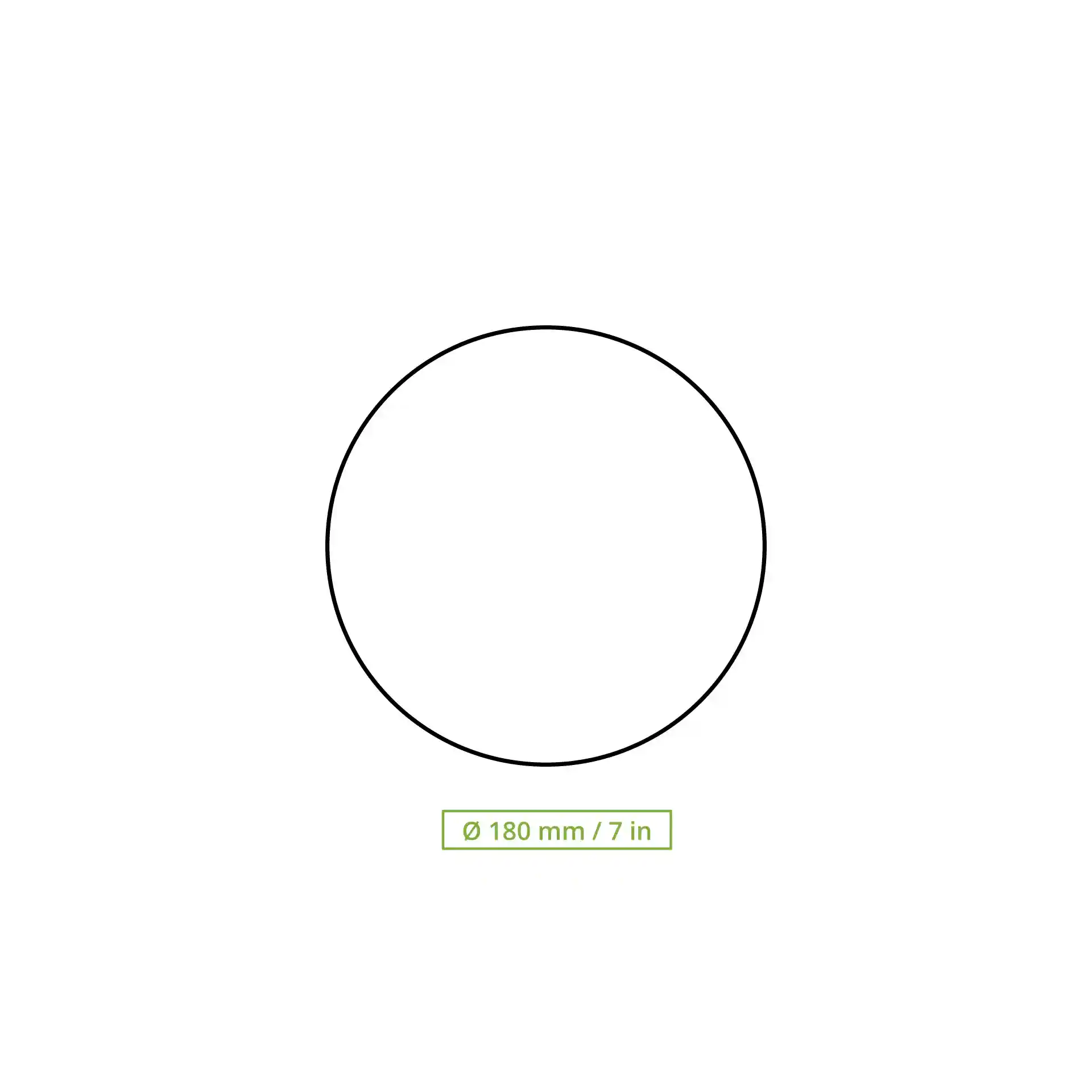 Schematic drawing of a round lid with a diameter of 180 mm on a plain background.