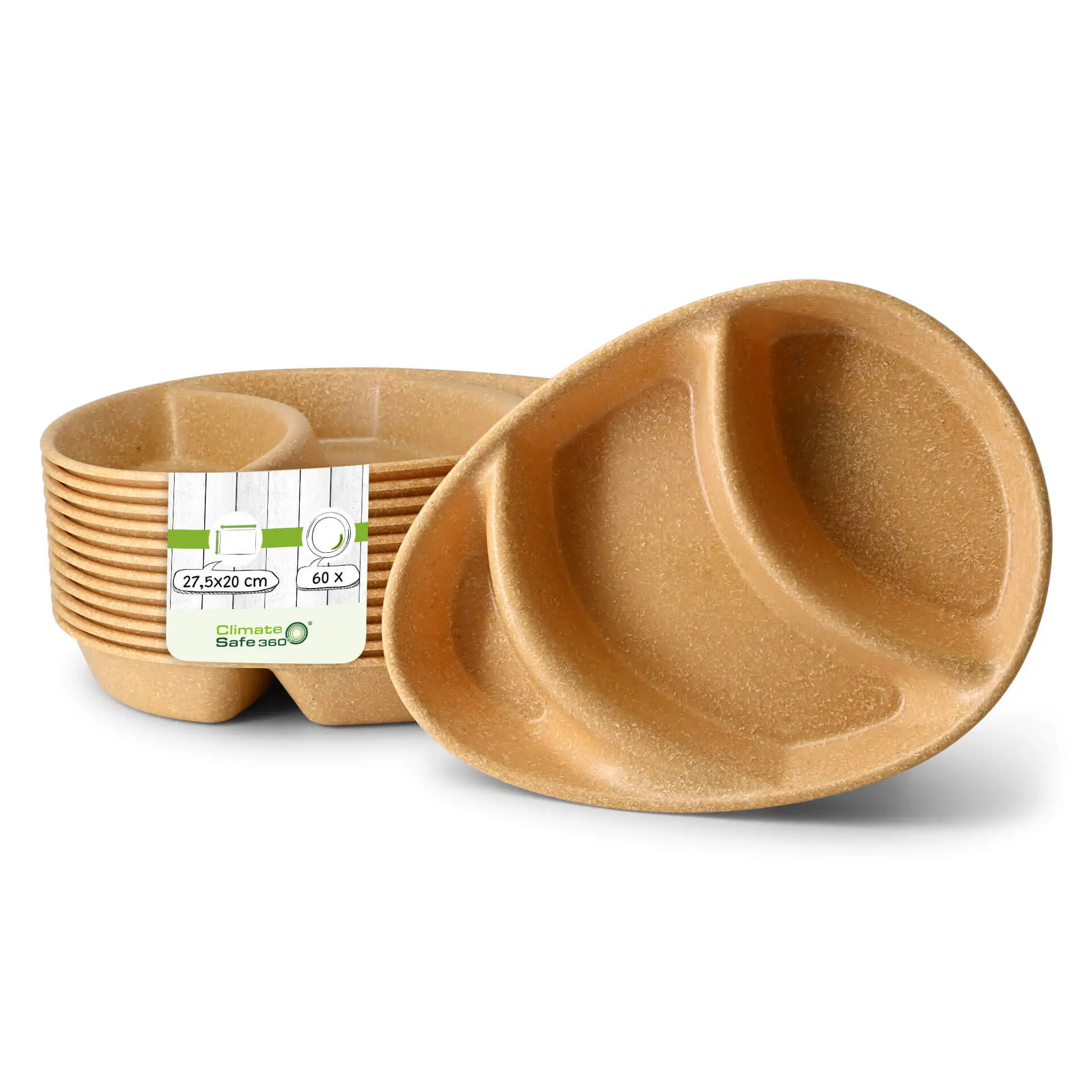 | 2 FOR 1 | Reusable menu-plates "merways Plate" 27.5 x 20 x 3.5 cm, 3 compartments, tear drop, caramell / brown