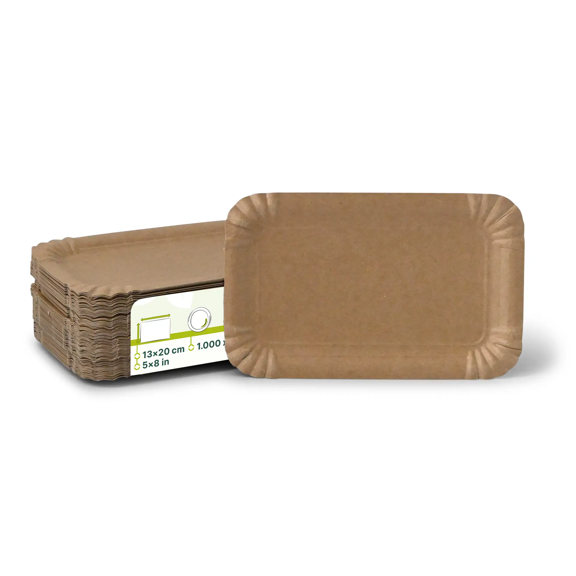 Paper plates 13 x 20 cm, kraft, rectangular Paper plates 13 x 20 cm, kraft, rectangular